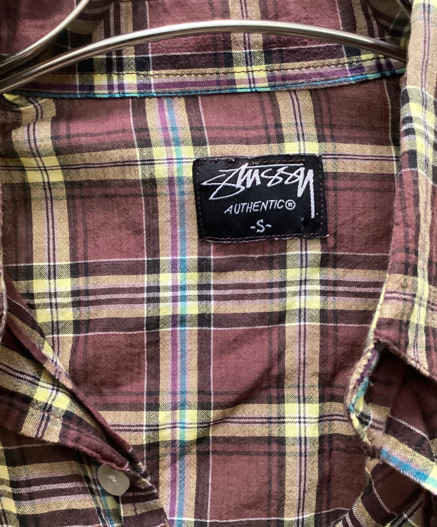 中古・古着通販】stussy (ステューシー) 半袖チェックシャツ ブラウン 