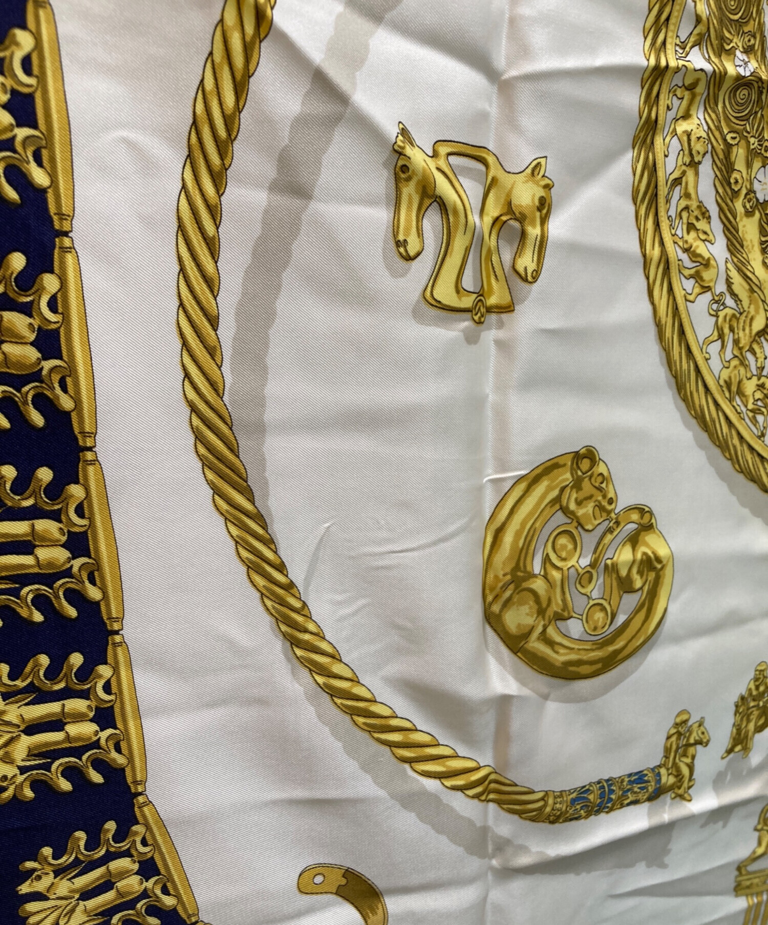 中古・古着通販】HERMES (エルメス) シルクスカーフ ホワイト×ネイビー