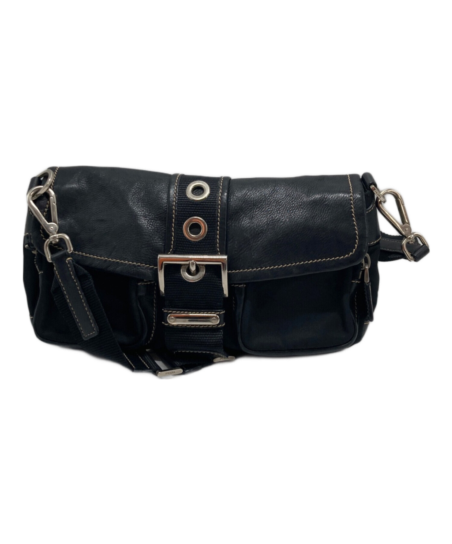 中古・古着通販】PRADA (プラダ) レザー切替ワンショルダーバッグ