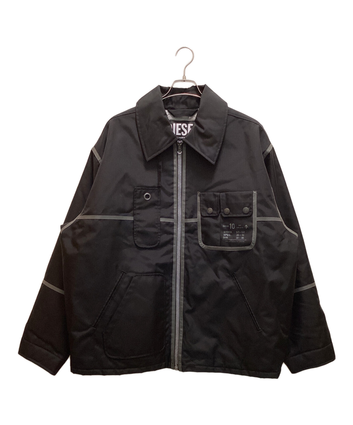 DIESEL ディーゼル ブラック ジャケット XL 中古・古着通販】DIESEL (ディーゼル) ラインデザイン中綿ジャケット