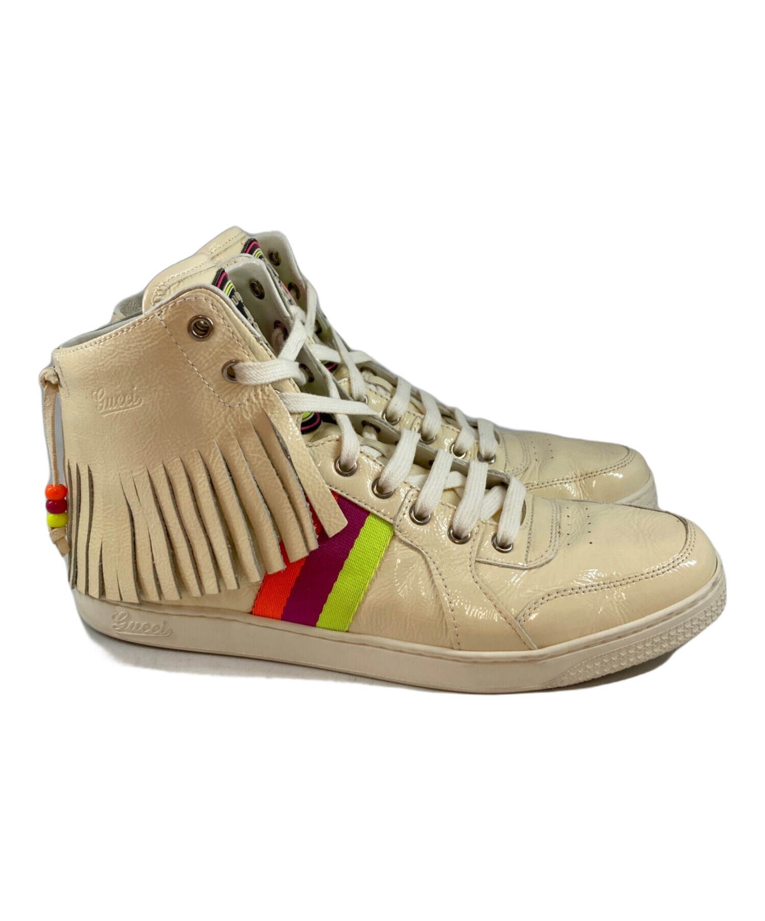 GUCCI グッチ フリンジ ブーツ 中古・古着通販】GUCCI (グッチ) エナメル フリンジハイカット