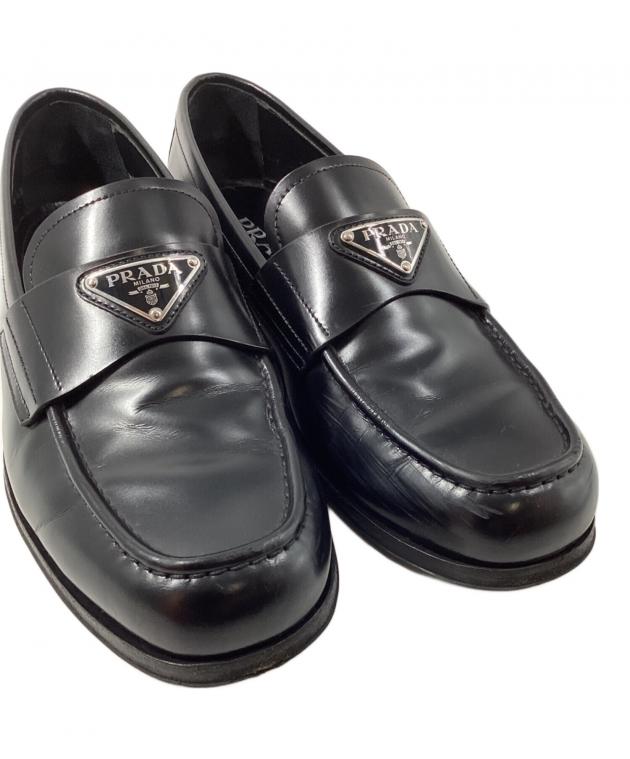 【新品未使用】PRADA ローファー eclat掲載 PRADA◇チョコレート パテントレザー ローファー ロゴ