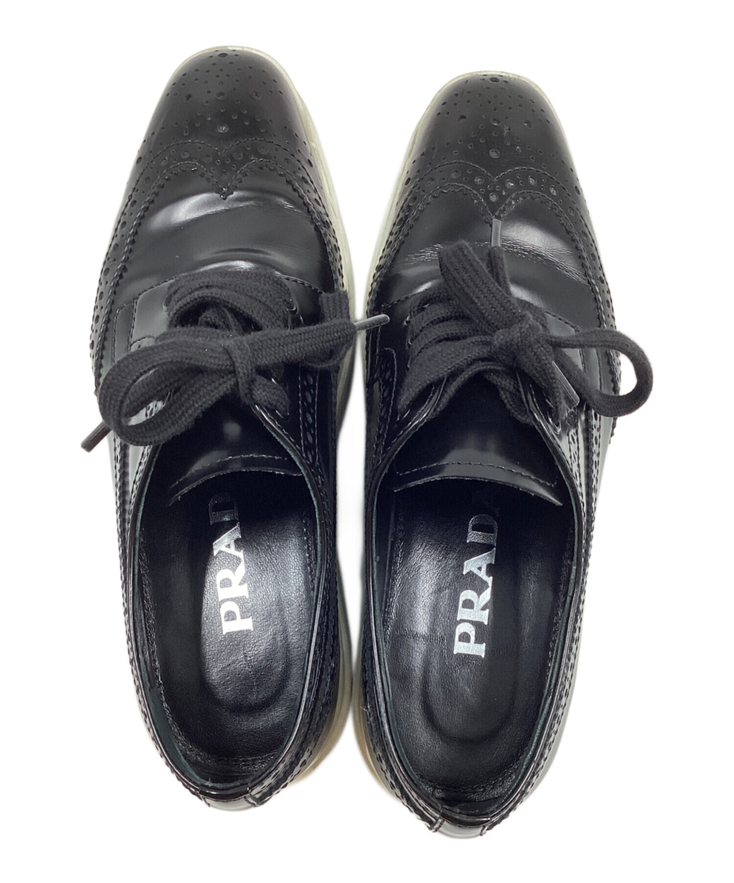 中古・古着通販】PRADA (プラダ) ウイングチップスニーカー ブラック