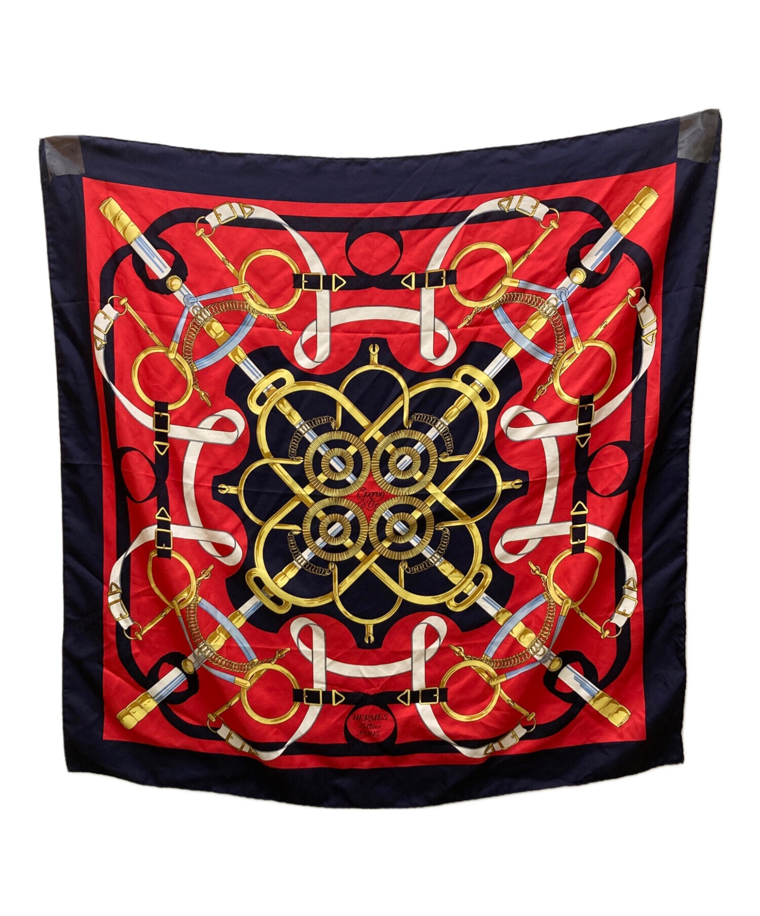 中古・古着通販】HERMES (エルメス) シルクスカーフ レッド×ネイビー