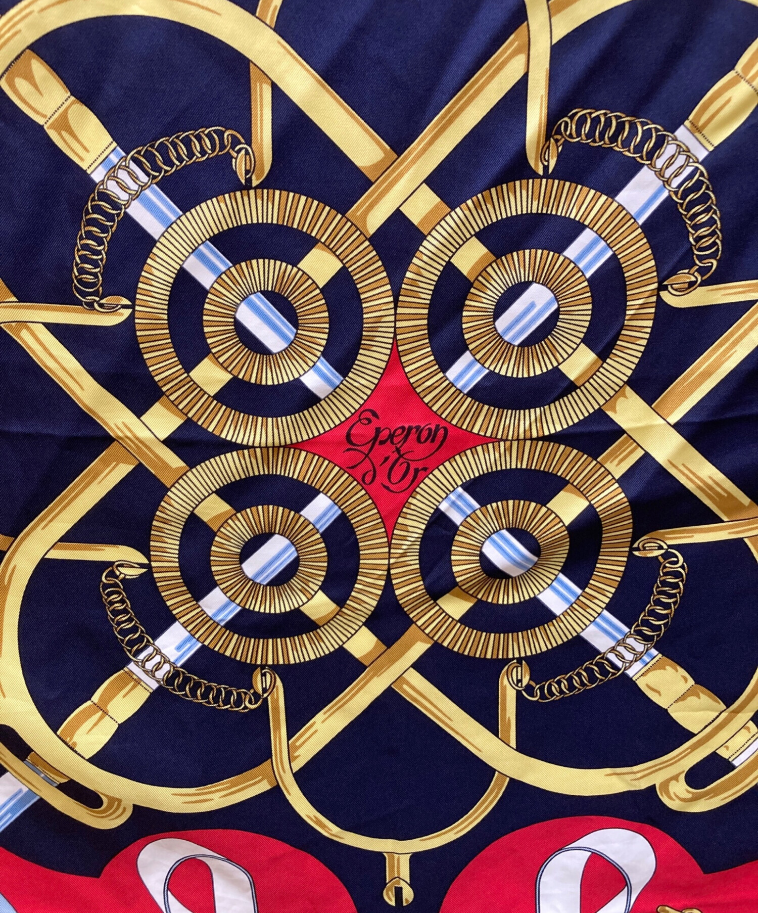 中古・古着通販】HERMES (エルメス) シルクスカーフ レッド×ネイビー