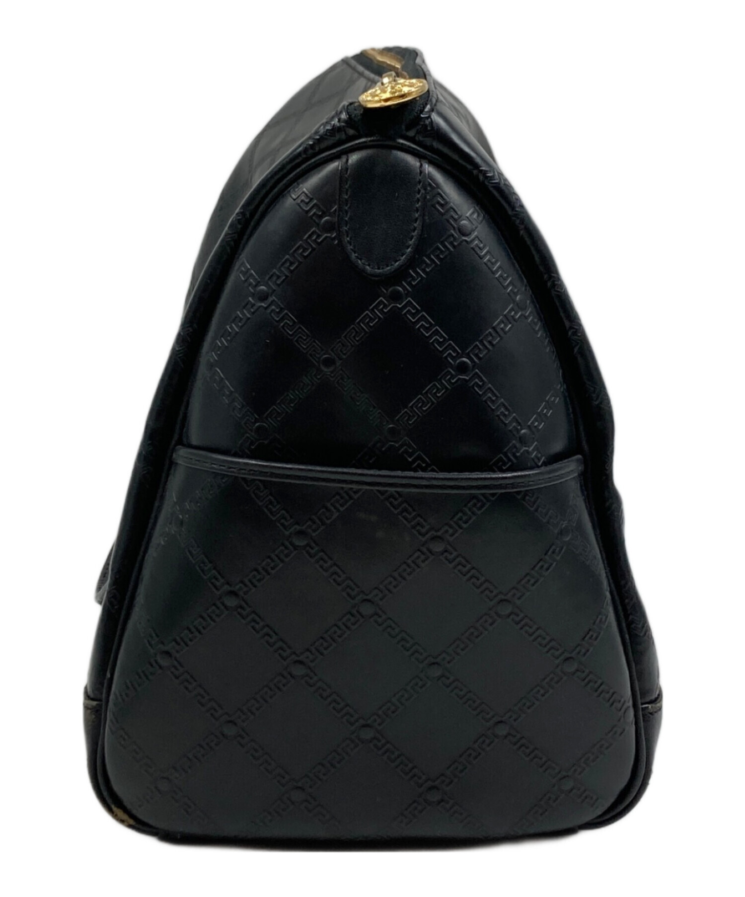 【VERSACE】 ボストンバッグ 旅行鞄 サンバースト レザー ブラック 中古・古着通販】VERSACE (ヴェルサーチェ) サンバースト PVC×レザー
