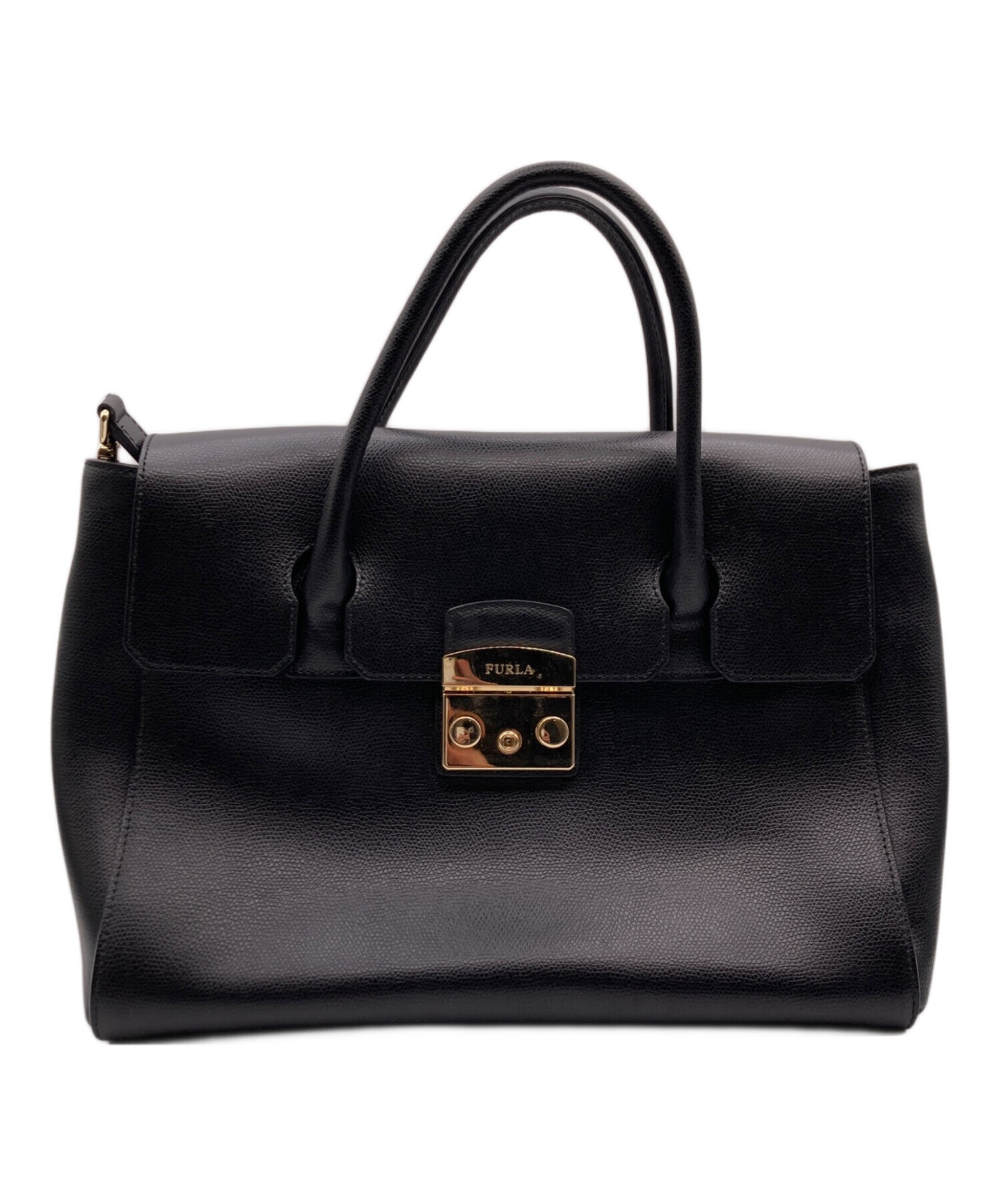 FURLA メトロポリス　ブラック 中古・古着通販】FURLA (フルラ) メトロポリス2WAYバッグ ブラック