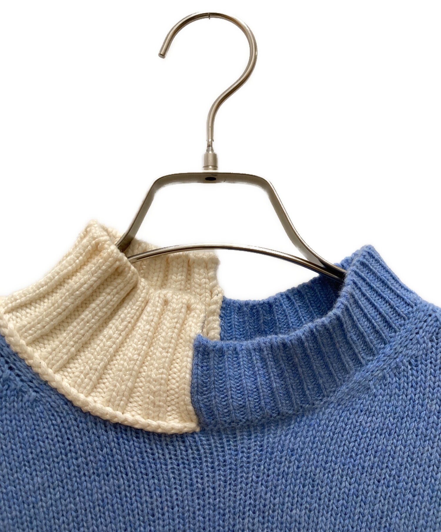 ア*レ様 Marni ニットセーター ライトブルー・オレンジ 中古・古着通販】MARNI (マルニ) デザインニット ホワイト×ブルー