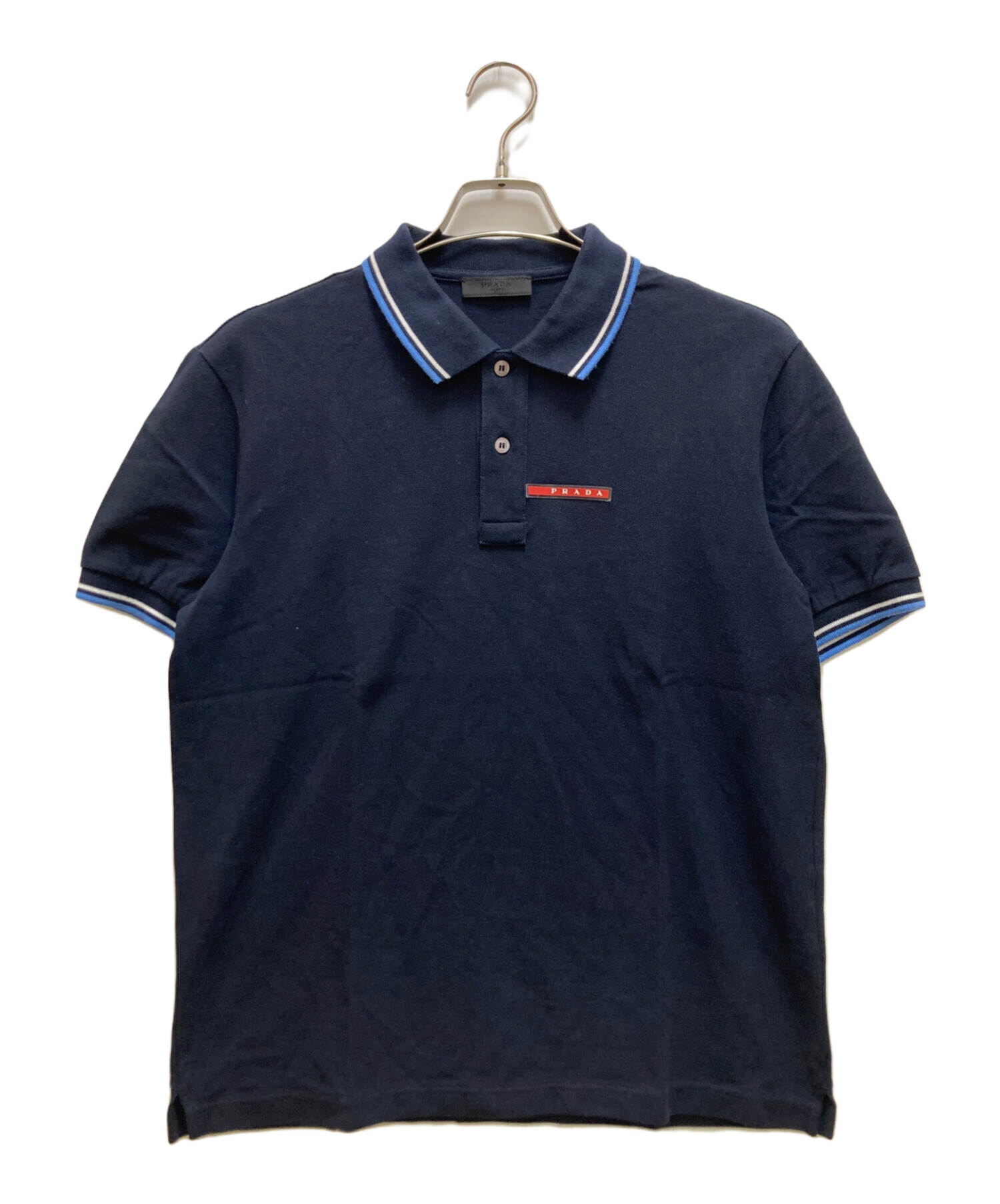 vintage prada 90s 00s archive ポロシャツ 中古・古着通販】PRADA (プラダ) ラバーロゴ鹿の子ポロシャツ ネイビー