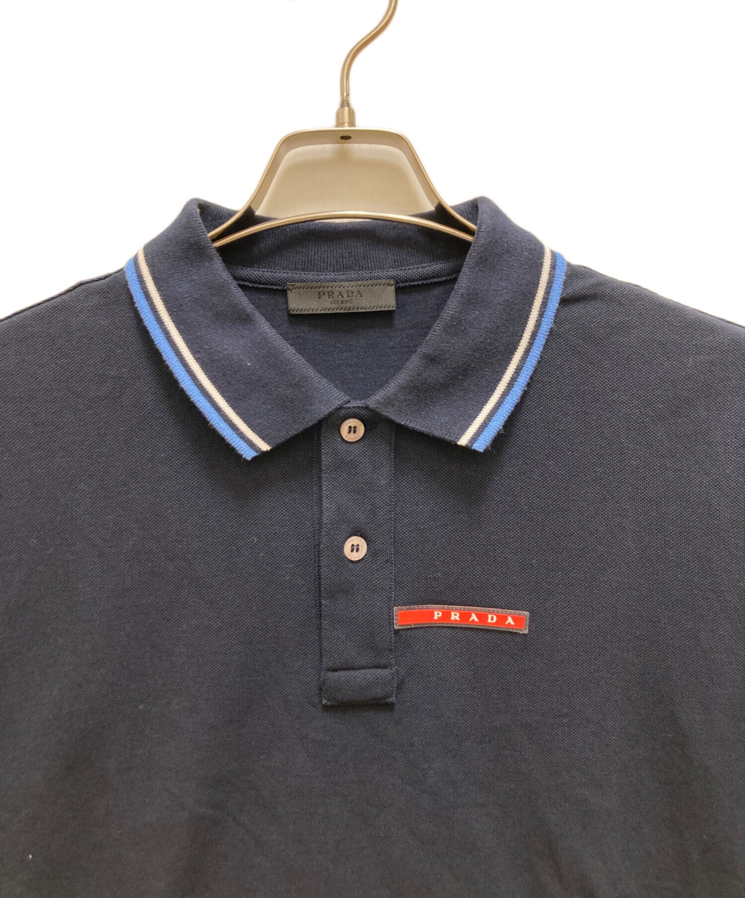 中古・古着通販】PRADA (プラダ) ラバーロゴ鹿の子ポロシャツ ネイビー