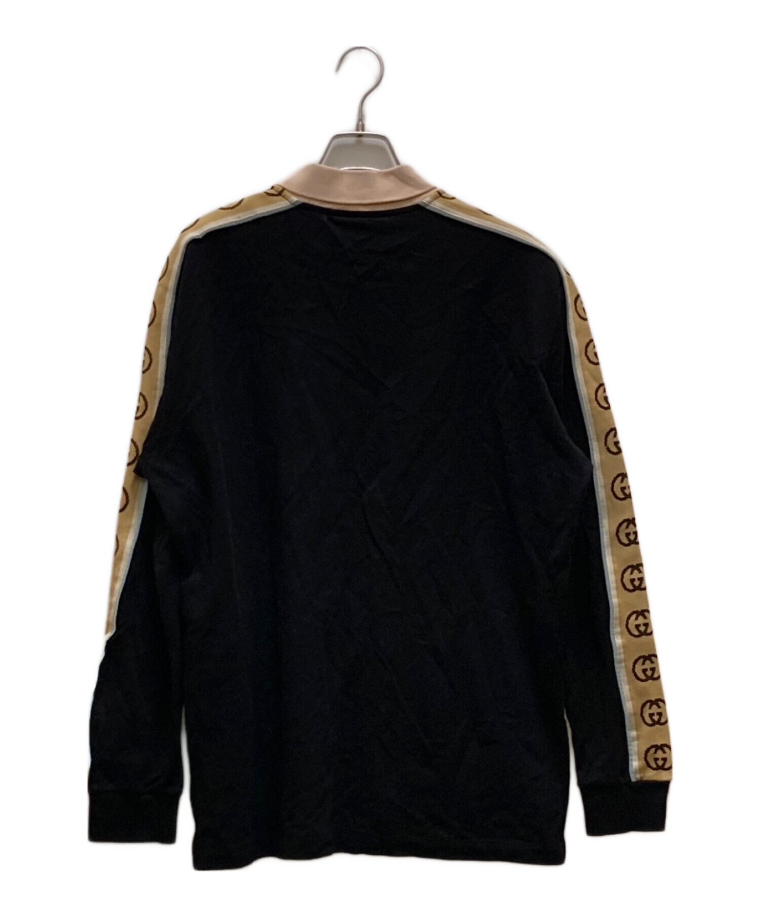 GUCCI ブラック 長袖 ポロシャツ 中古・古着通販】GUCCI (グッチ) ロゴラインロングスリーブポロシャツ