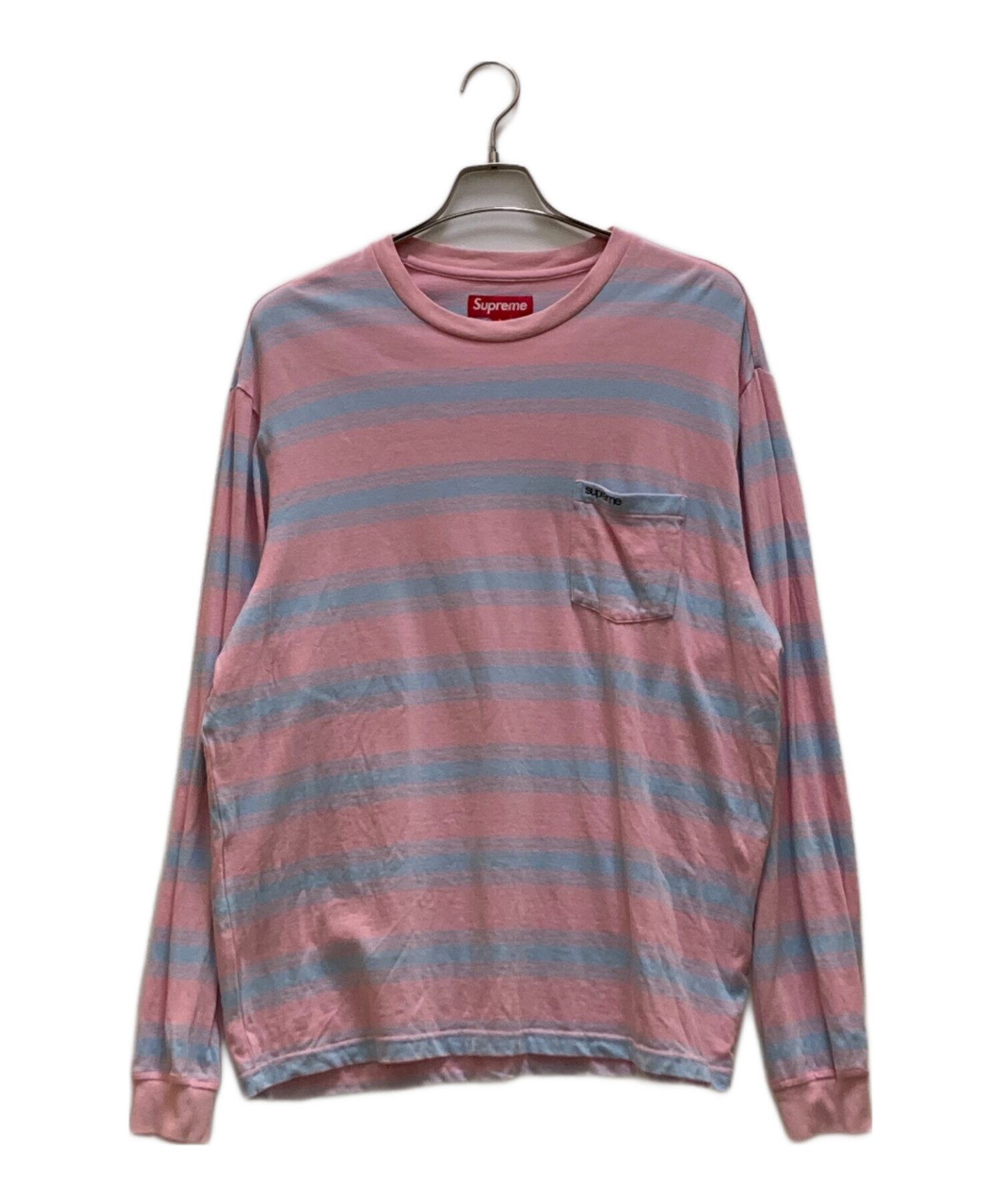 SUPREME長袖　ポケットTシャツ　ロンT ピンク　水色　ストライプ　ロング 中古・古着通販】Supreme (シュプリーム) ストライプポケットロング