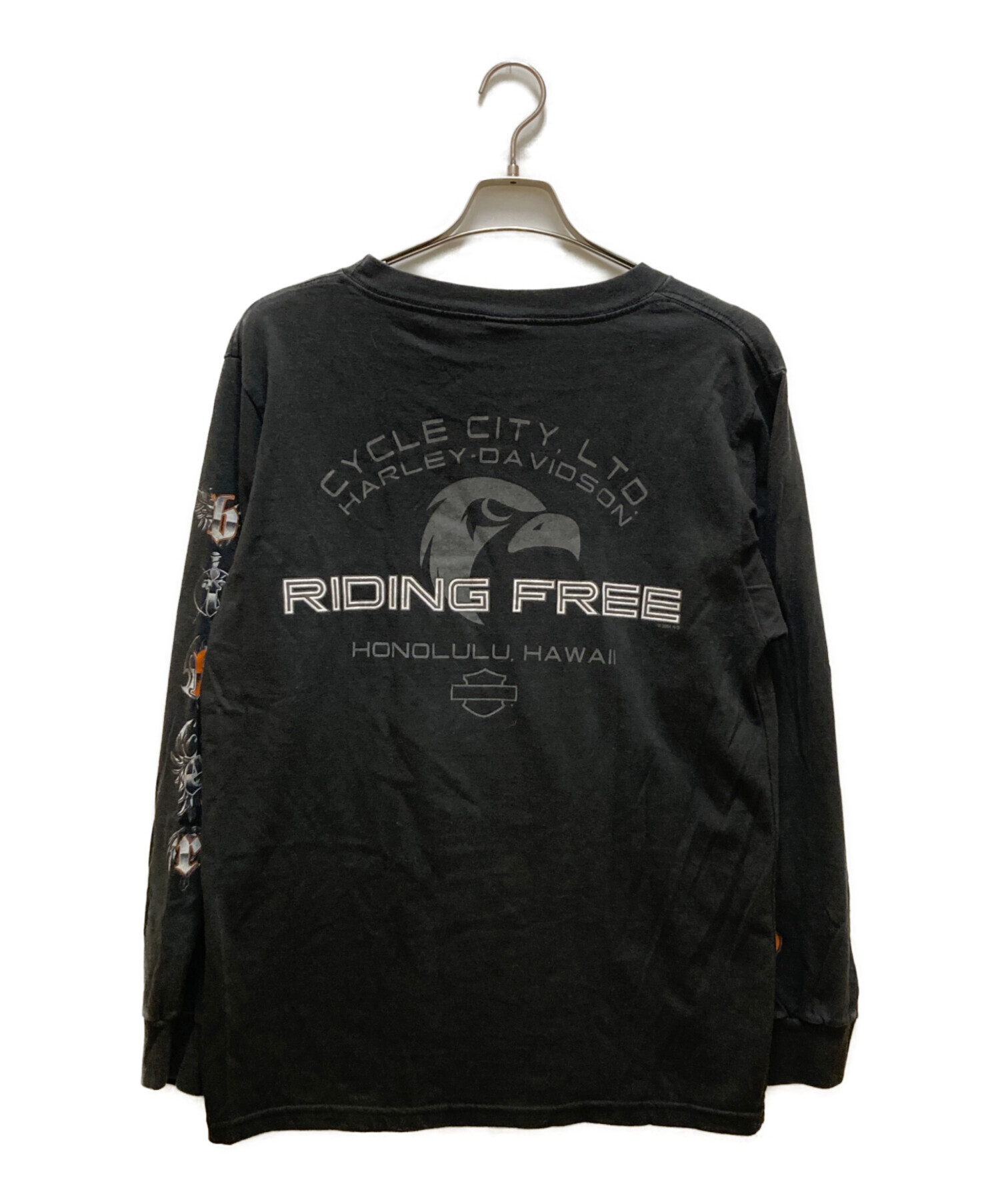 00s ハーレーダビッドソン ロンt ブラック フレイムスリーブ ポケット 中古・古着通販】HARLEY-DAVIDSON (ハーレーダビッドソン) 00S バー