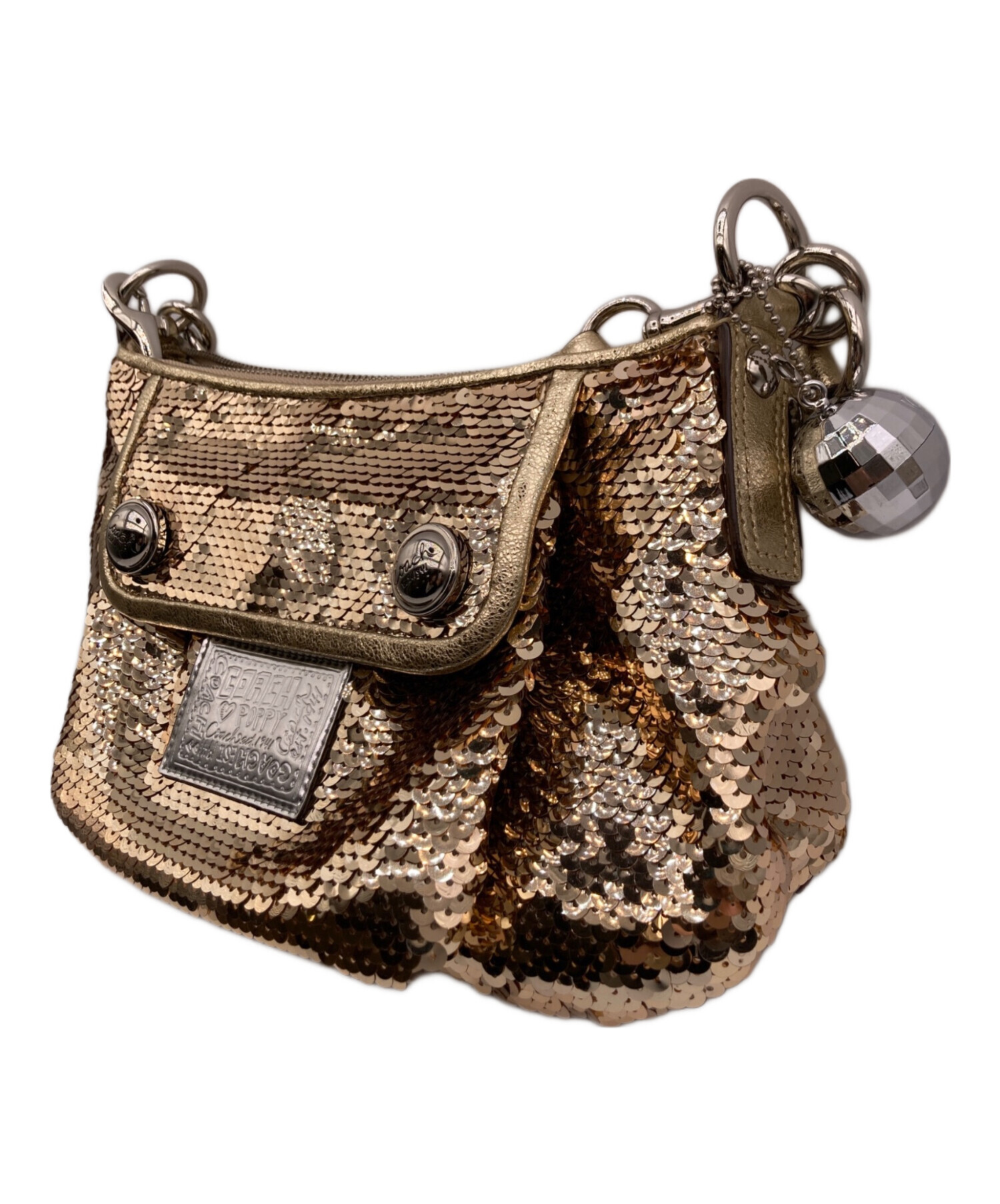 COACH / ポピー 2way スパンコール ハンドバッグ ゴールド 中古・古着通販】COACH (コーチ) ポピー スパンコールクロスボディ