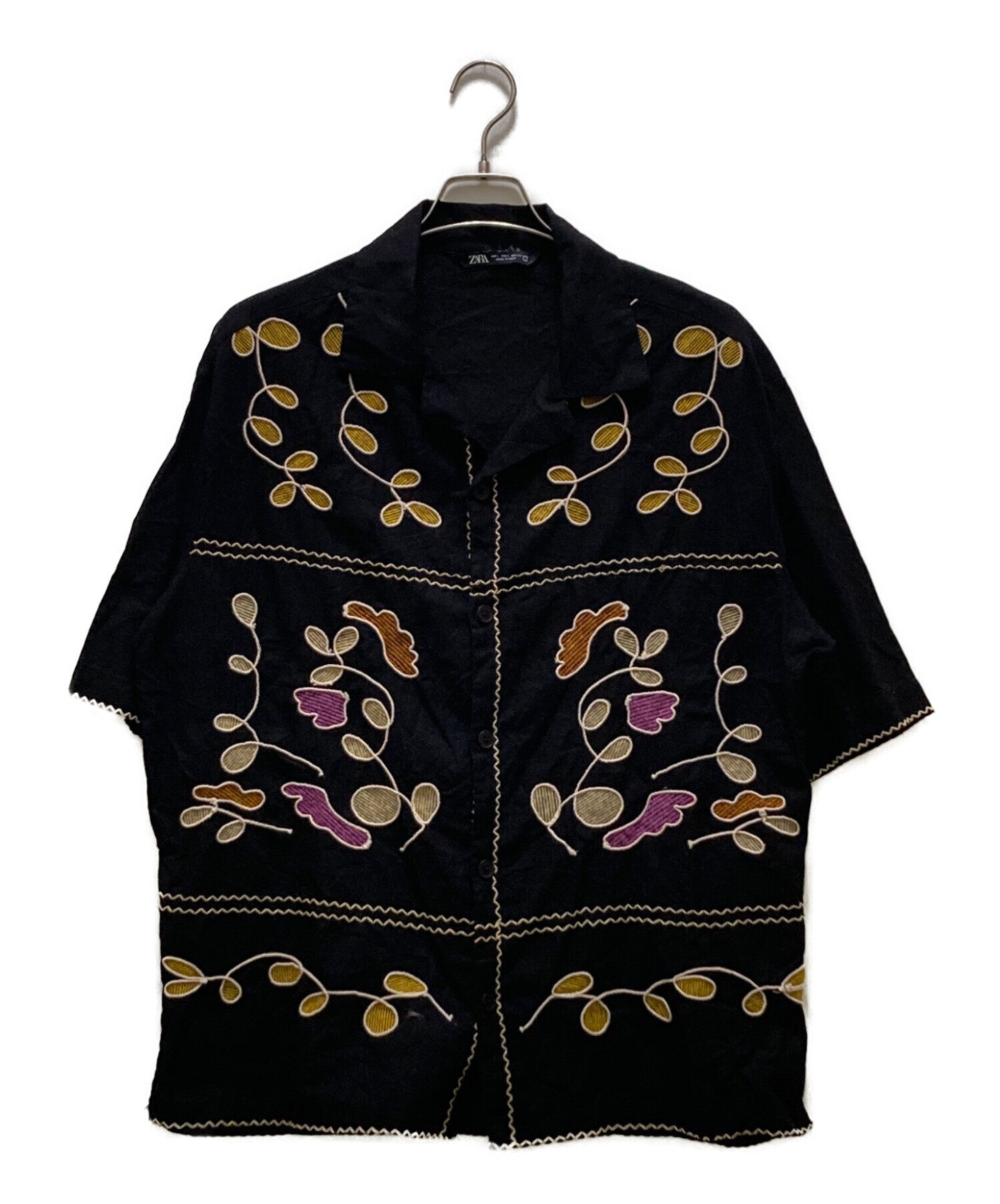 中古・古着通販】ZARA (ザラ) 刺繍オープンカラーシャツ ブラック