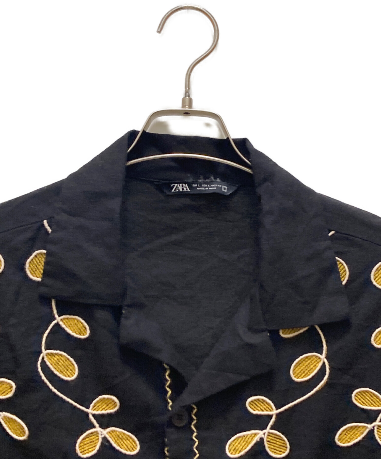 中古・古着通販】ZARA (ザラ) 刺繍オープンカラーシャツ ブラック