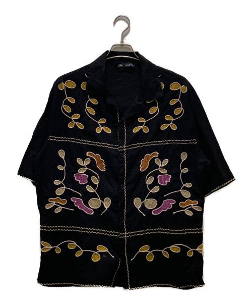 中古・古着通販】ZARA (ザラ) 刺繍オープンカラーシャツ ブラック