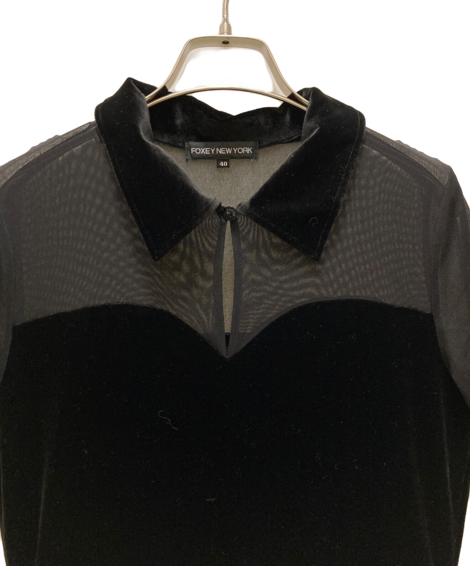 FOXEY NEW YORK ベロアワンピース ブラック 40 重ね着 中古・古着通販】FOXEY NEWYORK (フォクシーニューヨーク) シースルー