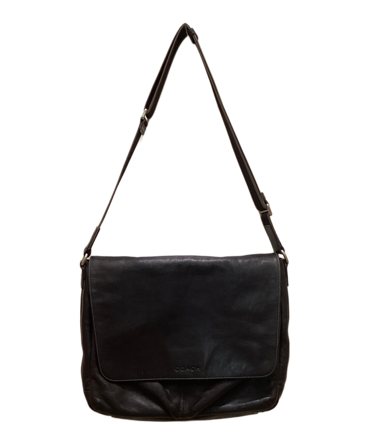 コーチ　メッセンジャーバッグ　ヘリテージ　ロゴ型押し　レザー　黒 中古・古着通販】COACH (コーチ) ヘリテージ レザー メッセンジャー