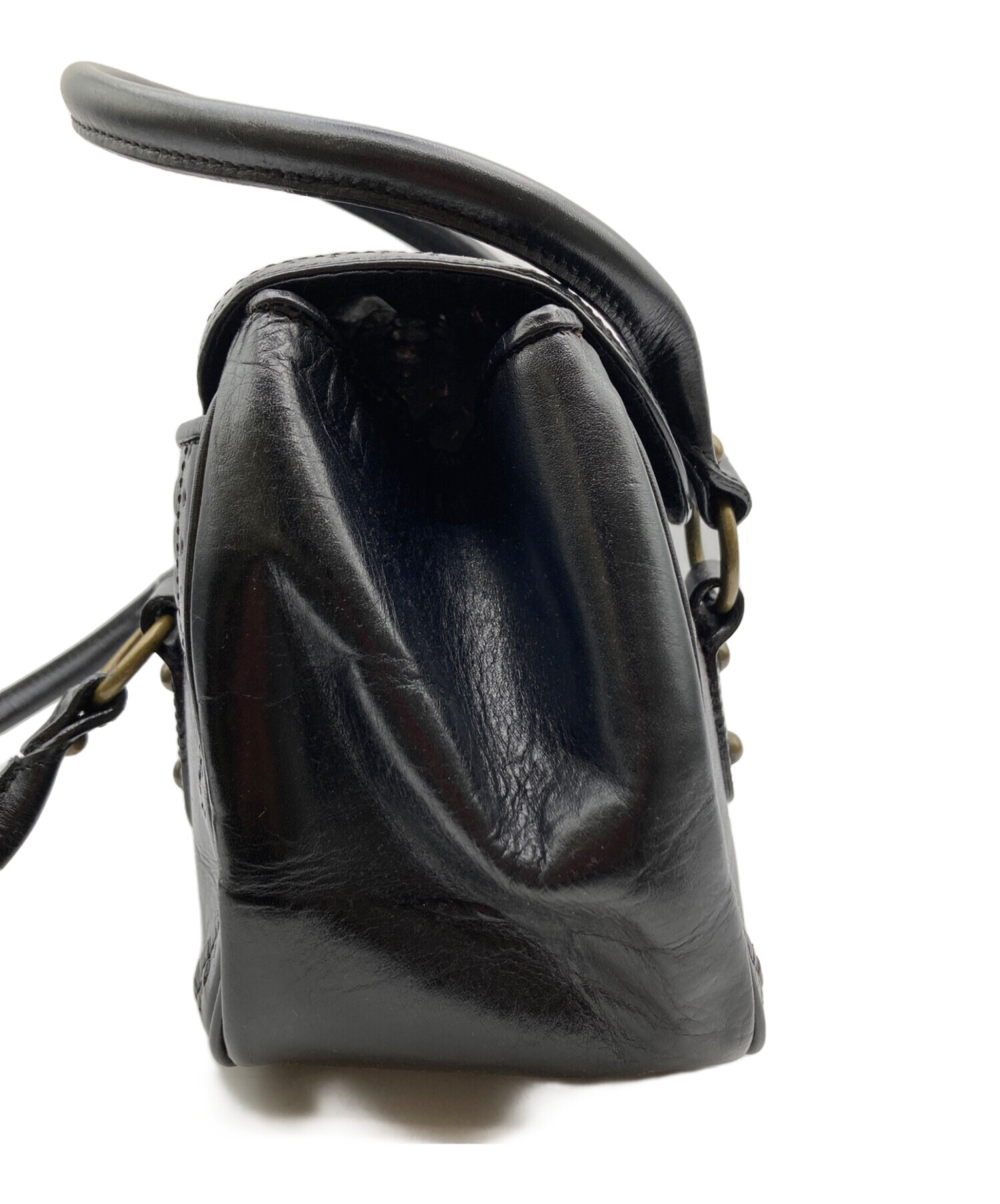中古・古着通販】ANNA SUI (アナスイ) レザーハンドバッグ ブラック