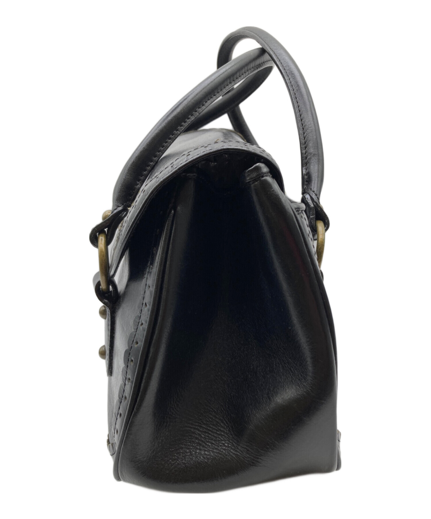中古・古着通販】ANNA SUI (アナスイ) レザーハンドバッグ ブラック