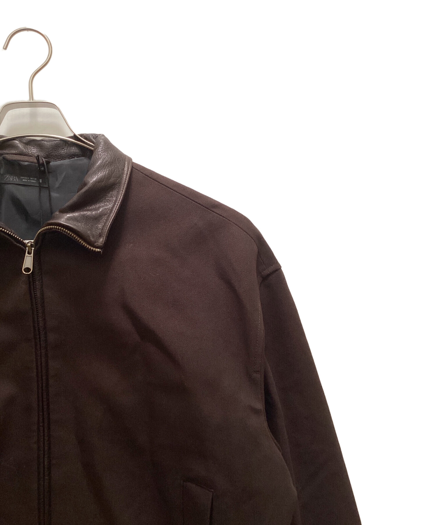 中古・古着通販】ZARA (ザラ) 襟レザー切替ブルゾン ブラウン サイズ:L