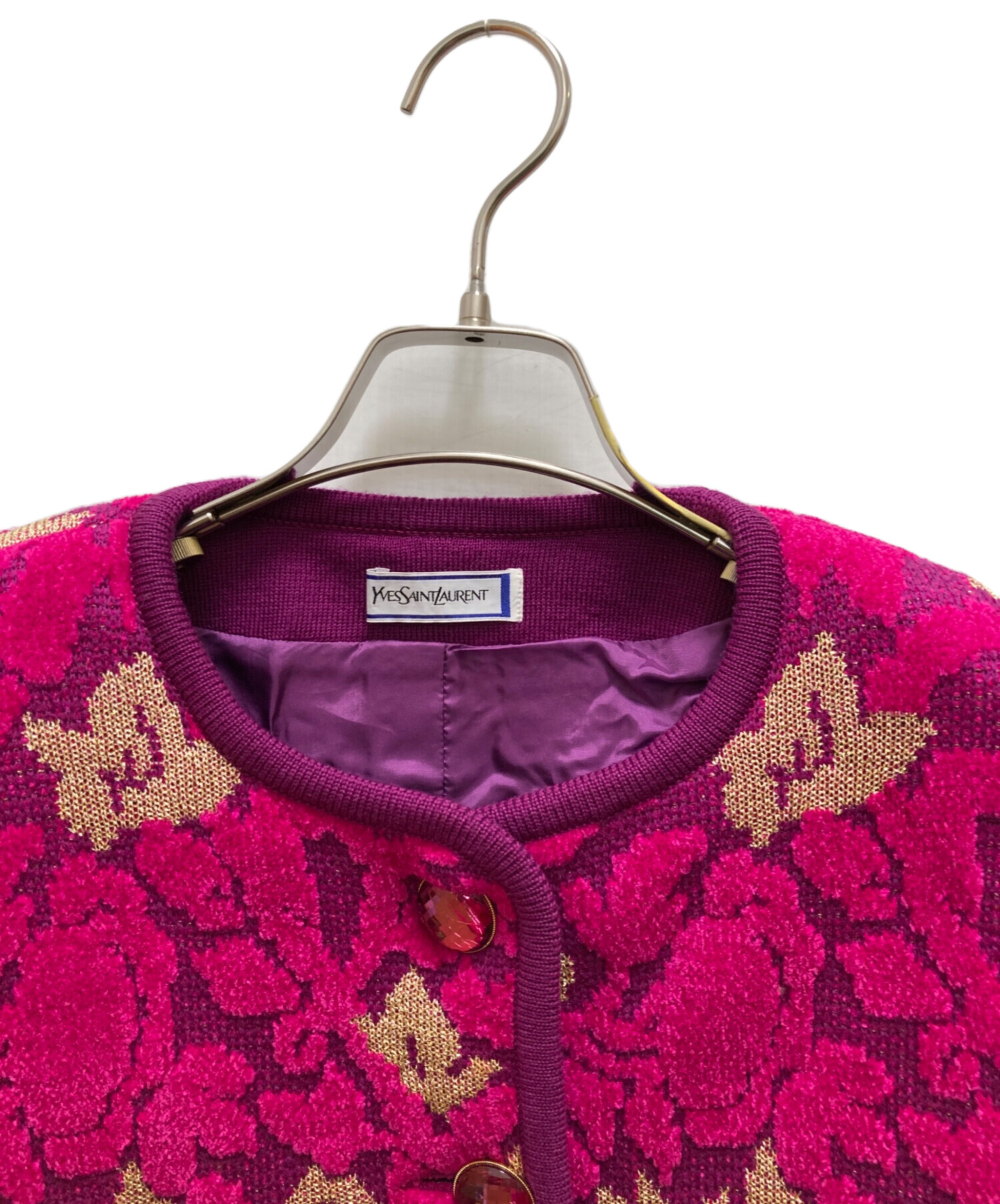 90s Yves Saint Laurent ノーカラー ニットジャケット 中古・古着通販】Yves Saint Laurent (イヴサンローラン) ヴィンテージ