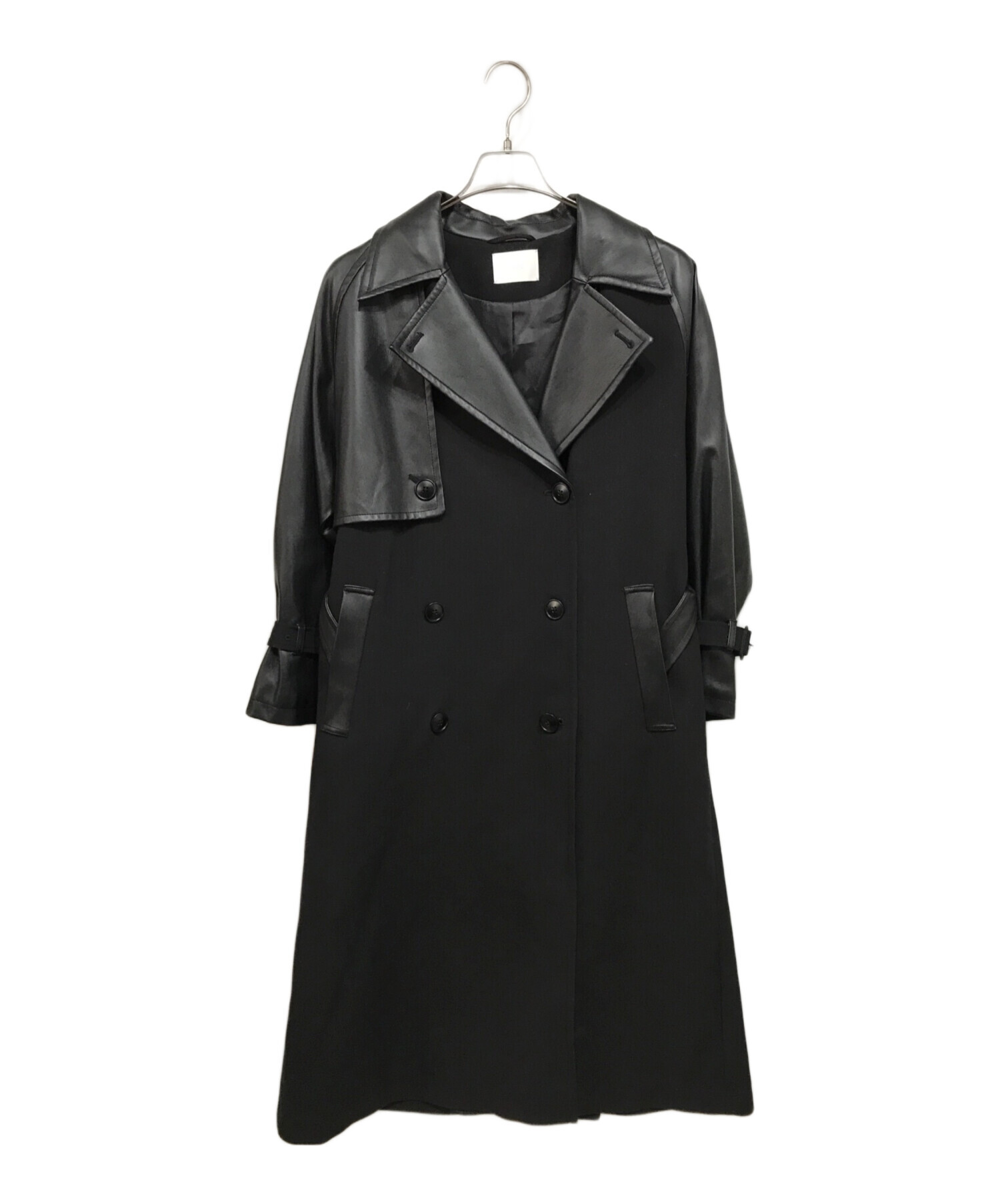 HARE】シンセティックレザーコンビトレンチコート ベルト付き 黒 S
