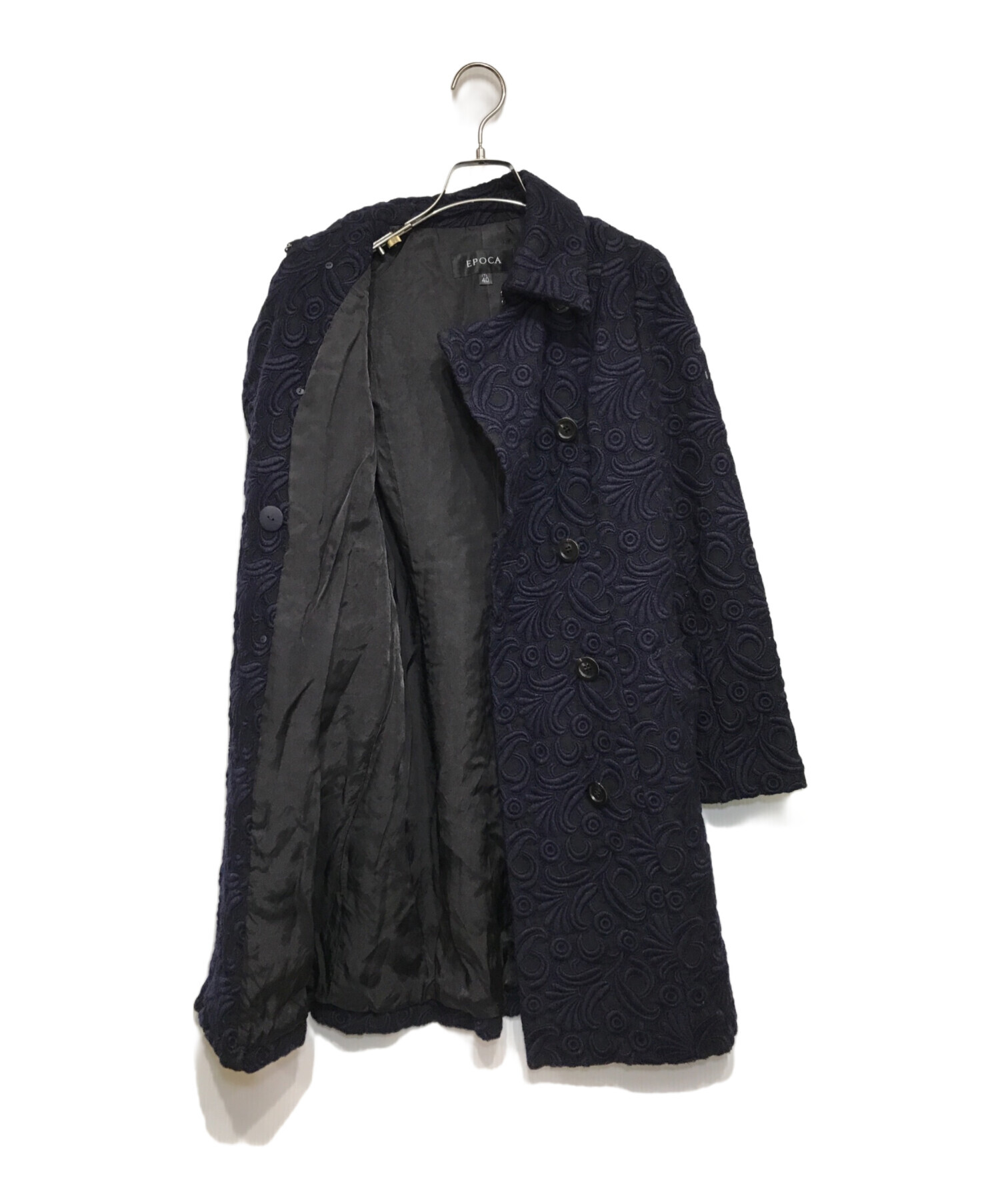 中古・古着通販】EPOCA (エポカ) 刺繍デザインロングコート ネイビー