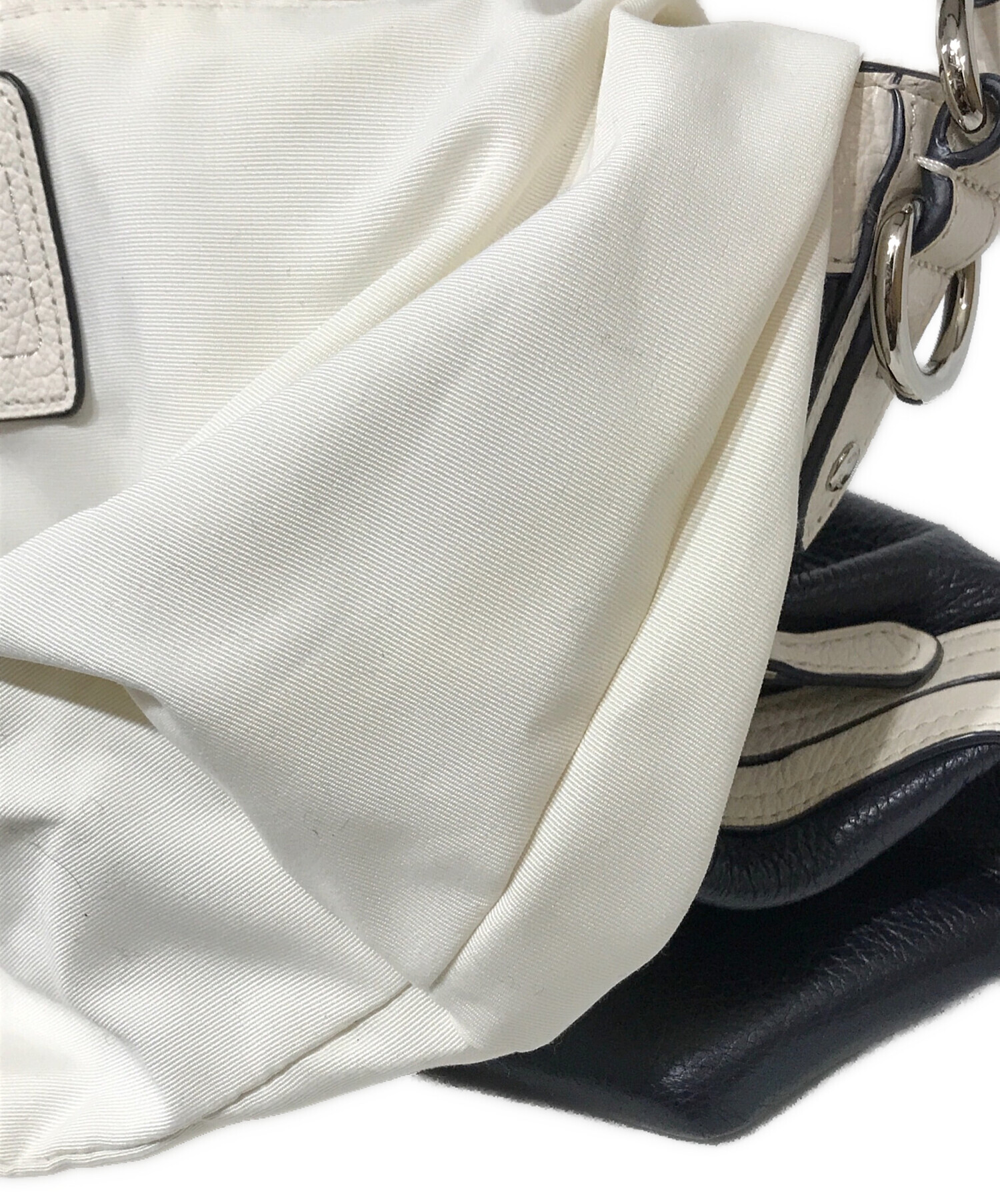 中古・古着通販】COACH (コーチ) 巾着ハンドバッグ ネイビー×ホワイト 