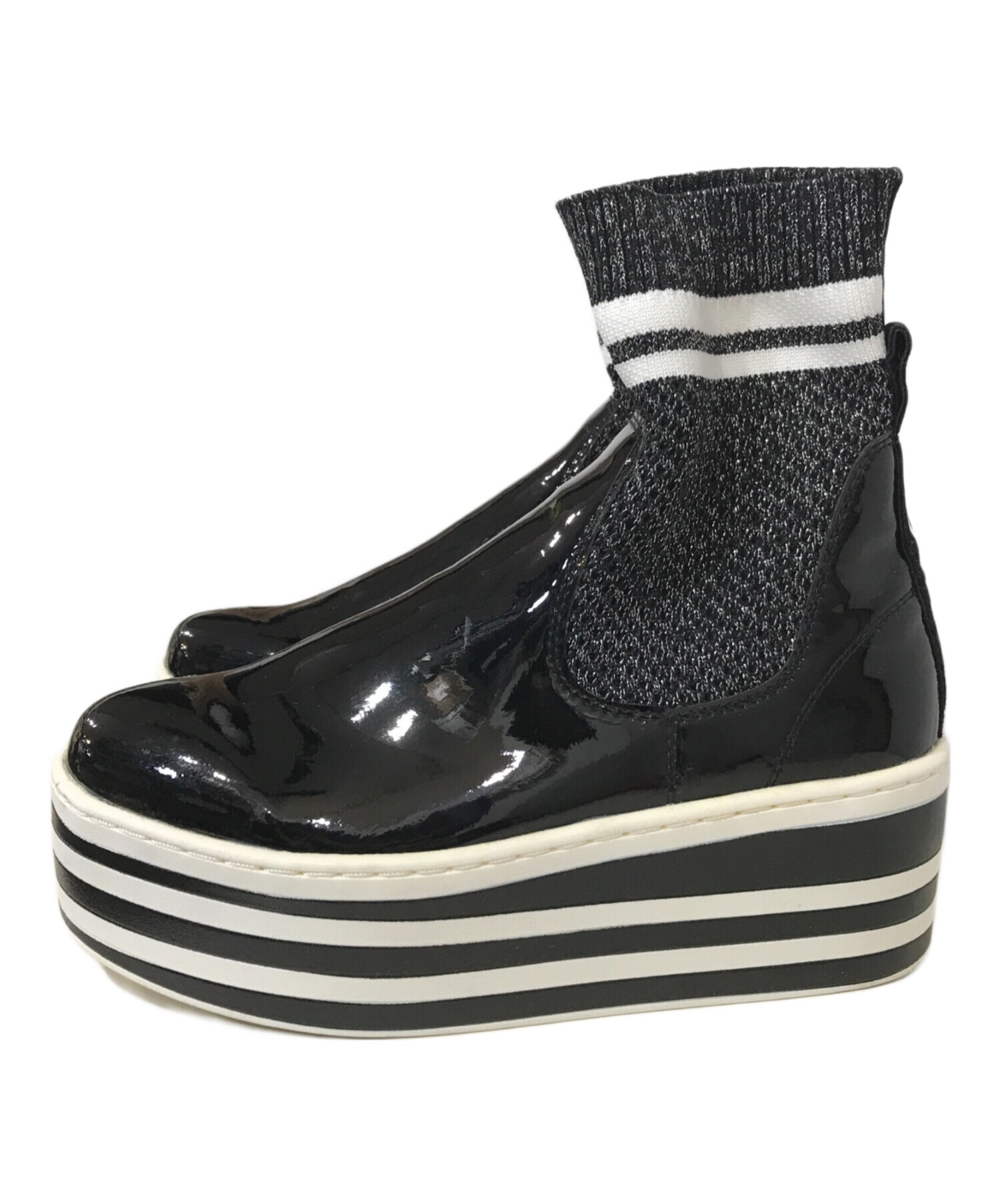 中古・古着通販】No Name (ノーネーム) 厚底ソックスブーツ ブラック