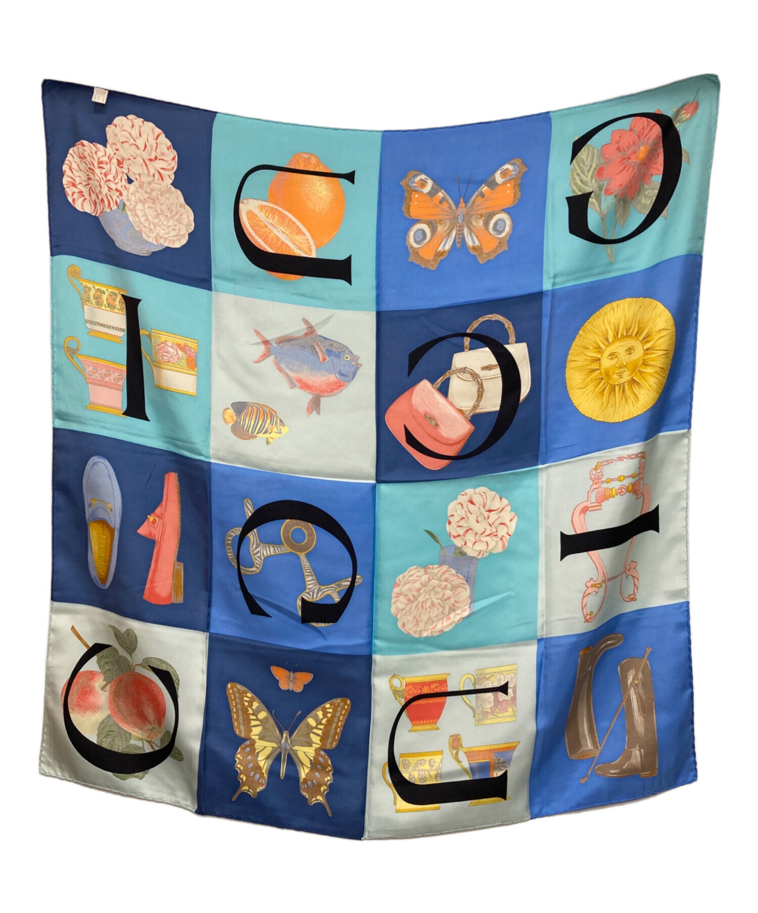 中古・古着通販】GUCCI (グッチ) プリント大判シルクスカーフ ブルー