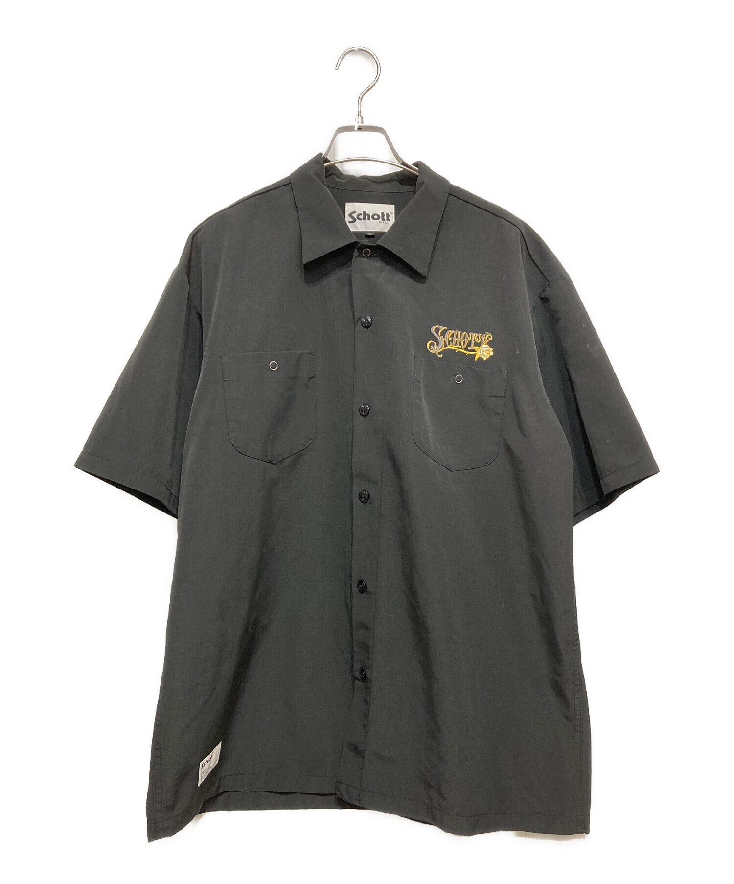 schott 半袖シャツ XL ブラック 刺繍ロゴ バック刺繍 中古・古着通販】Schott (ショット) 半袖刺繍シャツ ブラック サイズ