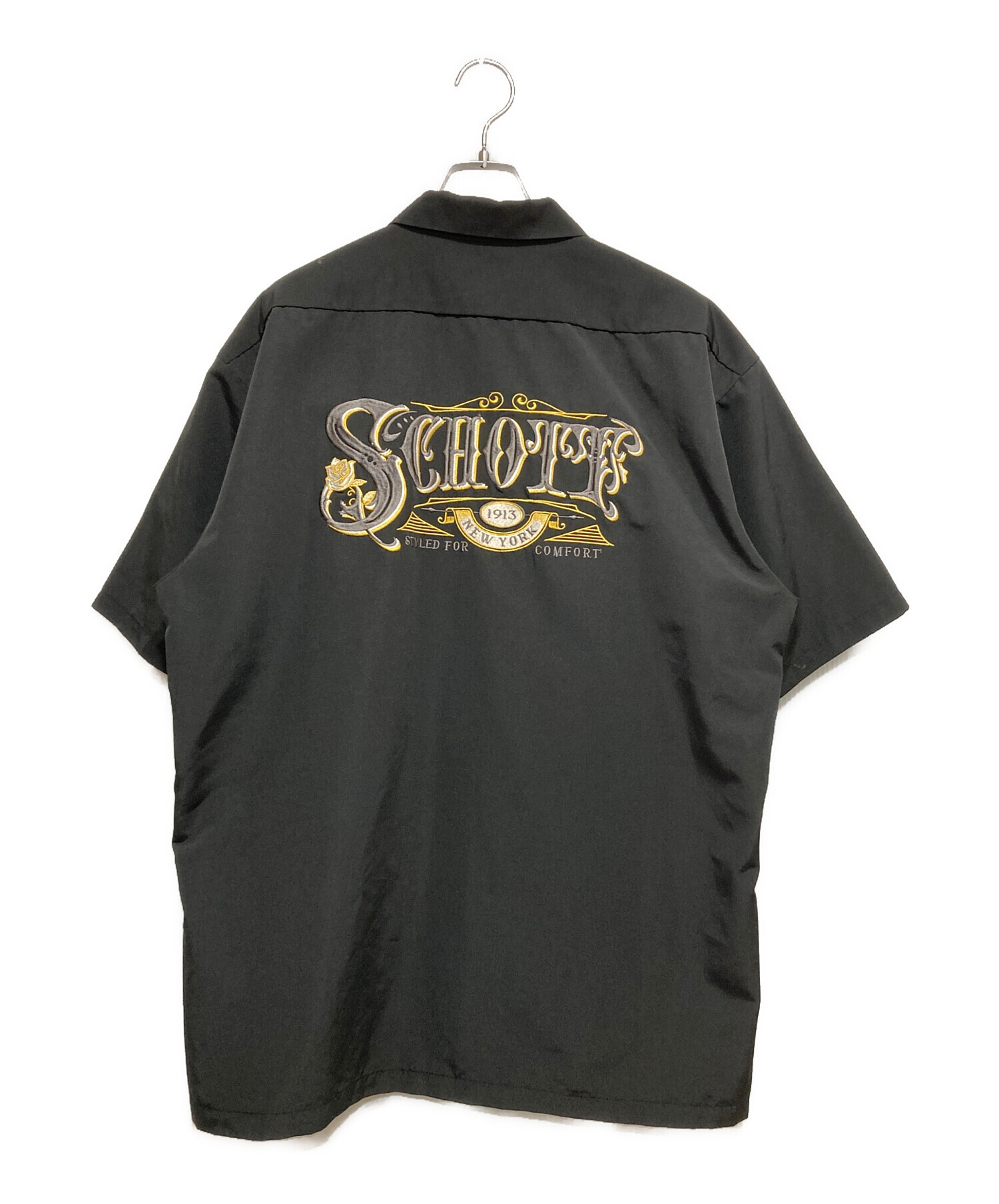 schott 半袖シャツ XL ブラック 刺繍ロゴ バック刺繍 中古・古着通販】Schott (ショット) 半袖刺繍シャツ ブラック サイズ