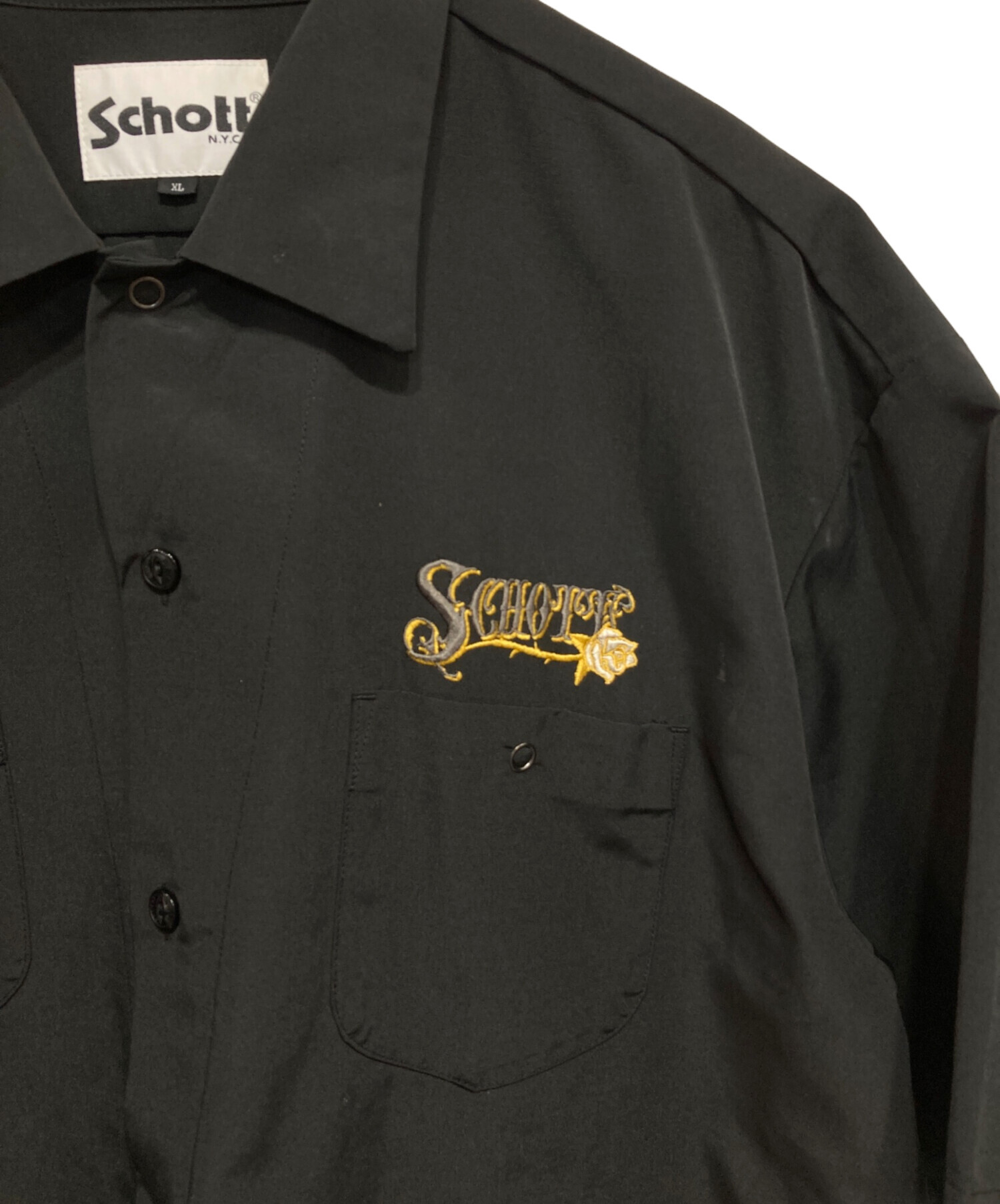 中古・古着通販】Schott (ショット) 半袖刺繍シャツ ブラック サイズ