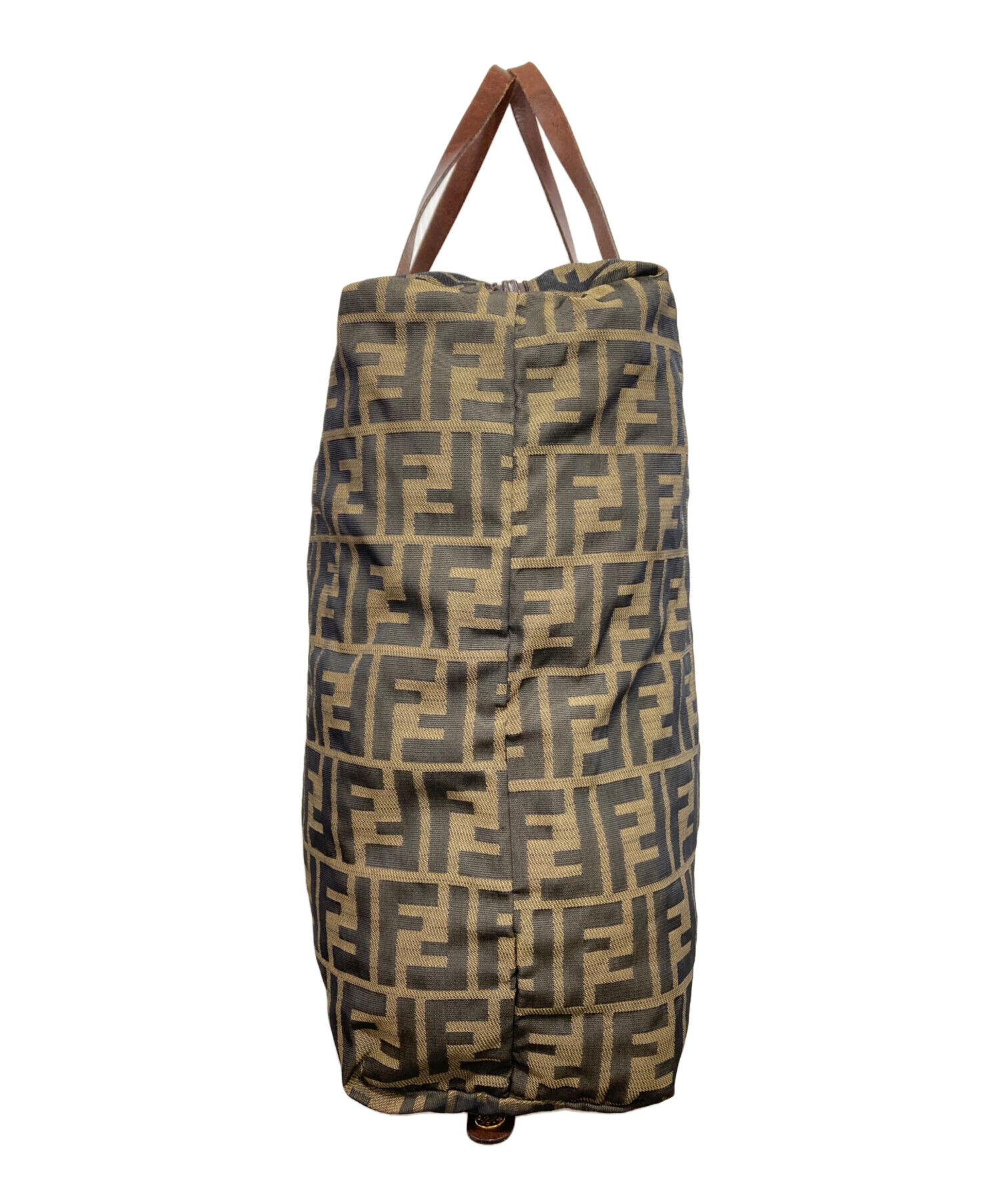 FENDI フェンディ ズッカ柄 トートバッグ 折りたたみ可 ブラウン レザー 中古・古着通販】FENDI (フェンディ) 折り畳みズッカ柄トートバッグ