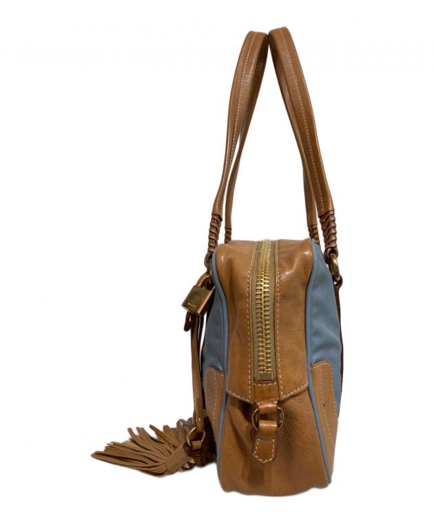 e*a様 PRADA トートバッグ ベージュ/ブルー 中古・古着通販】PRADA (プラダ) レザーナイロントートバッグ ブルー