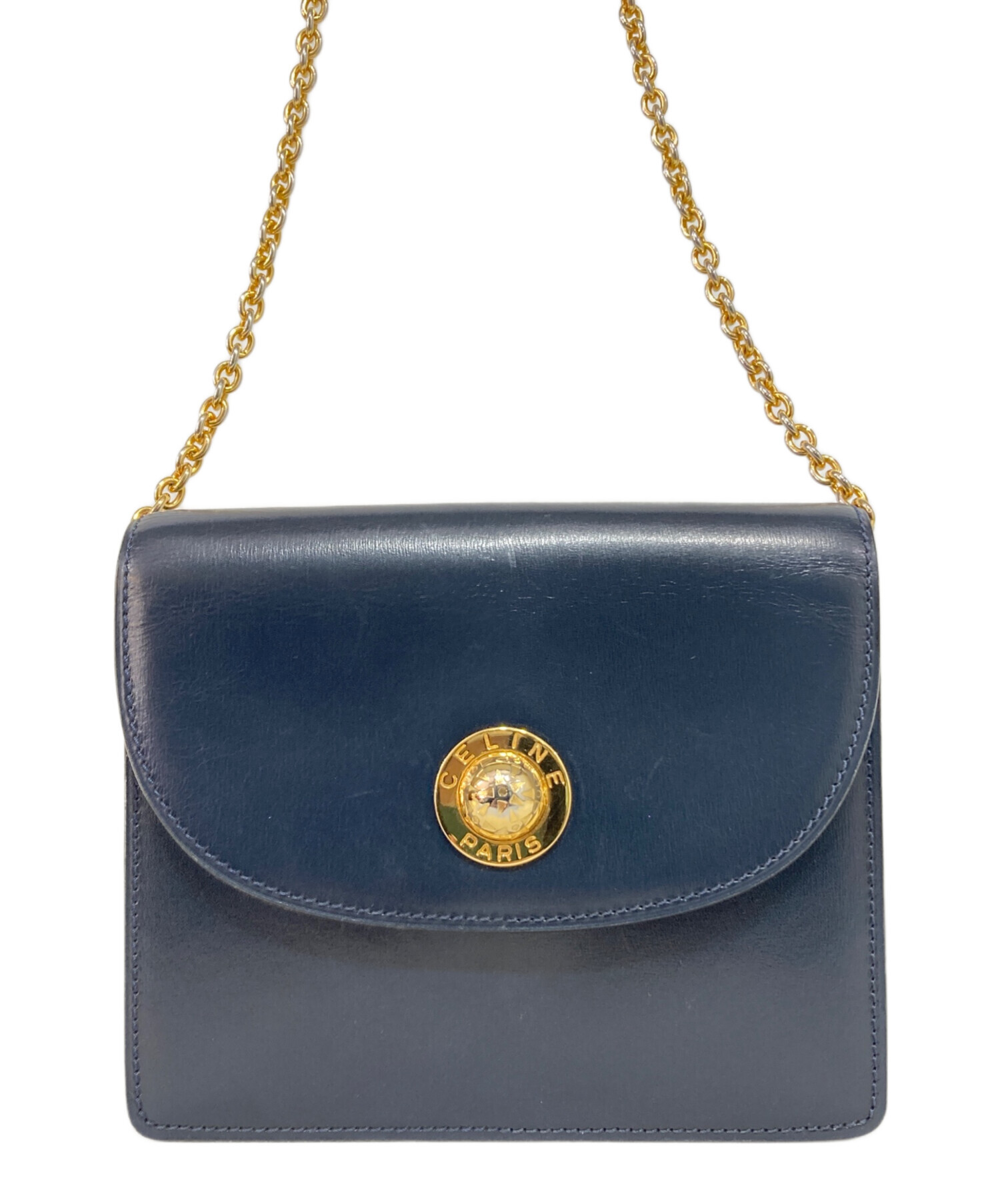 CELINE セリーヌ レザー ショルダー 青 ゴールド金具 中古・古着通販】CELINE (セリーヌ) オールドスターボールショルダー