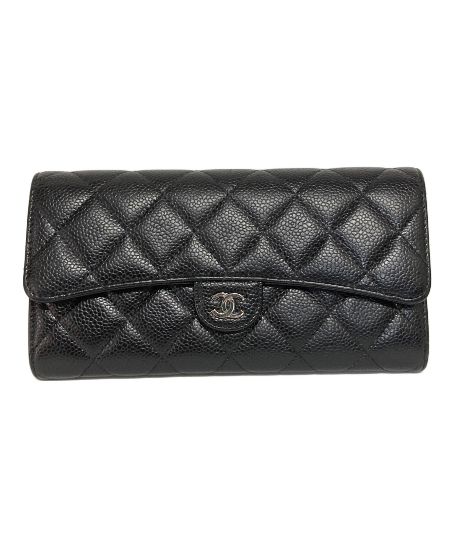 CHANEL シャネル/キャビアスキンフラップウォレットブラック/GNA*****/SAランク/92【中古】 CHANEL - CHANEL シャネル/キャビアスキンフラップウォレットブラック