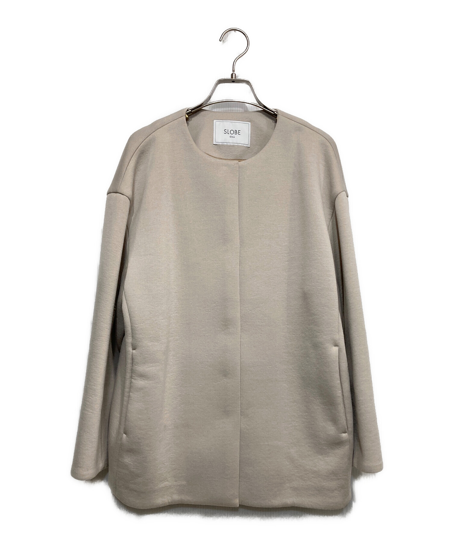 【美品】SLOBE IENA ボンディングノーカラーブルゾン ベージュ F 中古・古着通販】SLOBE IENA (スローブ イエナ) ダンボールノーカラー