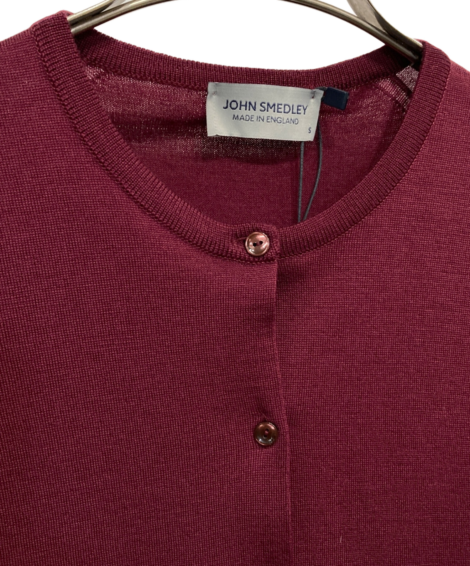JOHN SMEDLEY カーディガン レッド Lサイズ 中古・古着通販】JOHN SMEDLEY (ジョンスメドレー) クルーネック