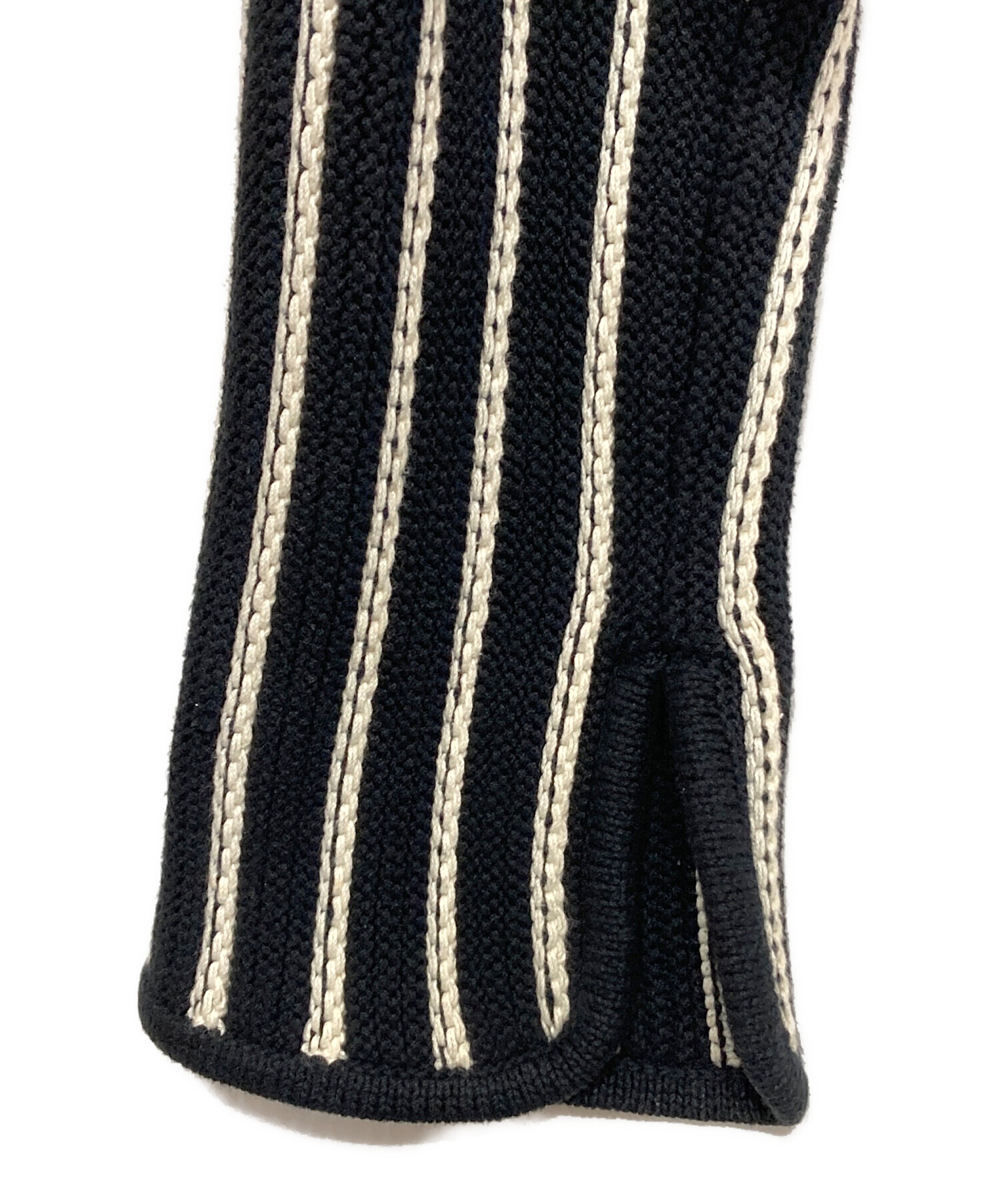 中古・古着通販】AMERI (アメリ) STRIPE SHORT KNIT CARDIGAN ブラック