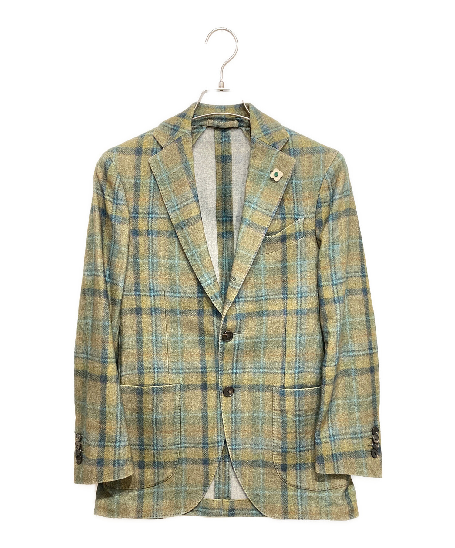 LARDINI グリーン系 チェック柄 テーラードジャケット 中古・古着通販】LARDINI (ラルディーニ) チェックウールテーラード