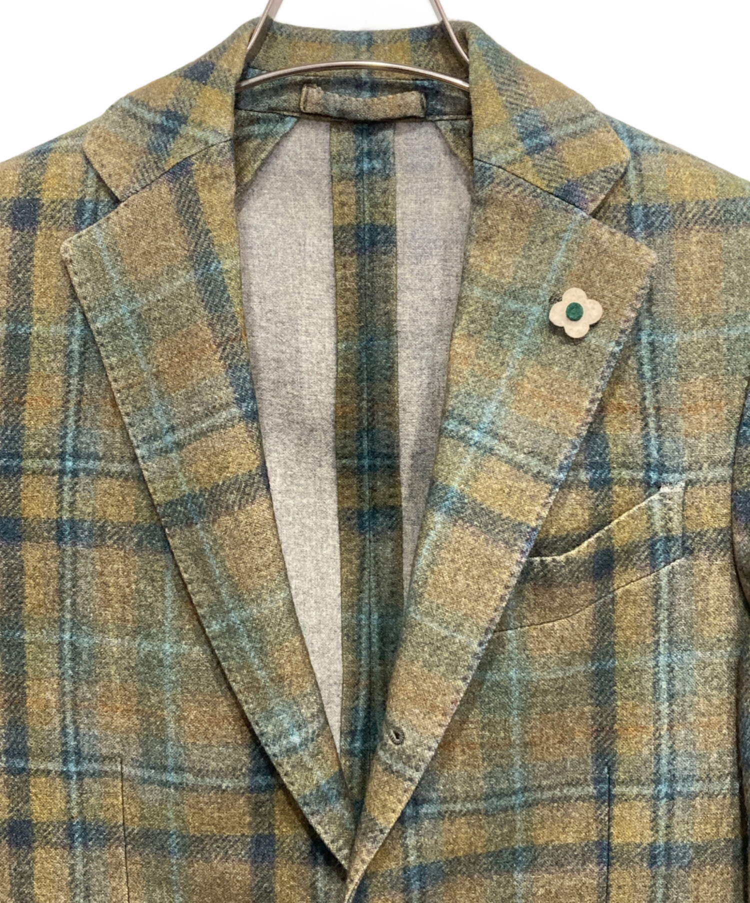 LARDINI グリーン系 チェック柄 テーラードジャケット 中古・古着通販】LARDINI (ラルディーニ) チェックウールテーラード