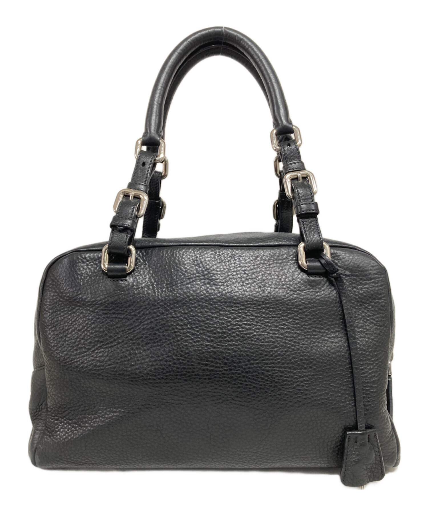 中古・古着通販】PRADA (プラダ) レザーロゴハンドバッグ ブラック