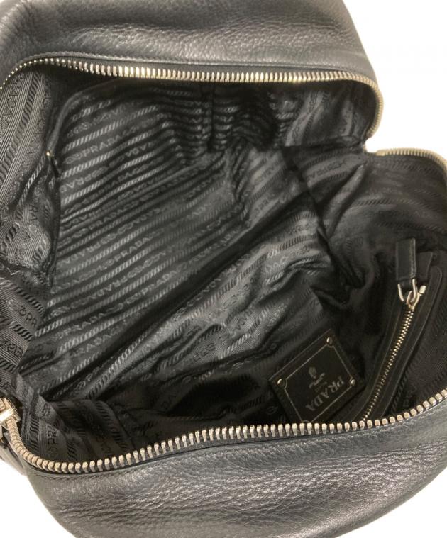 中古・古着通販】PRADA (プラダ) レザーロゴハンドバッグ ブラック