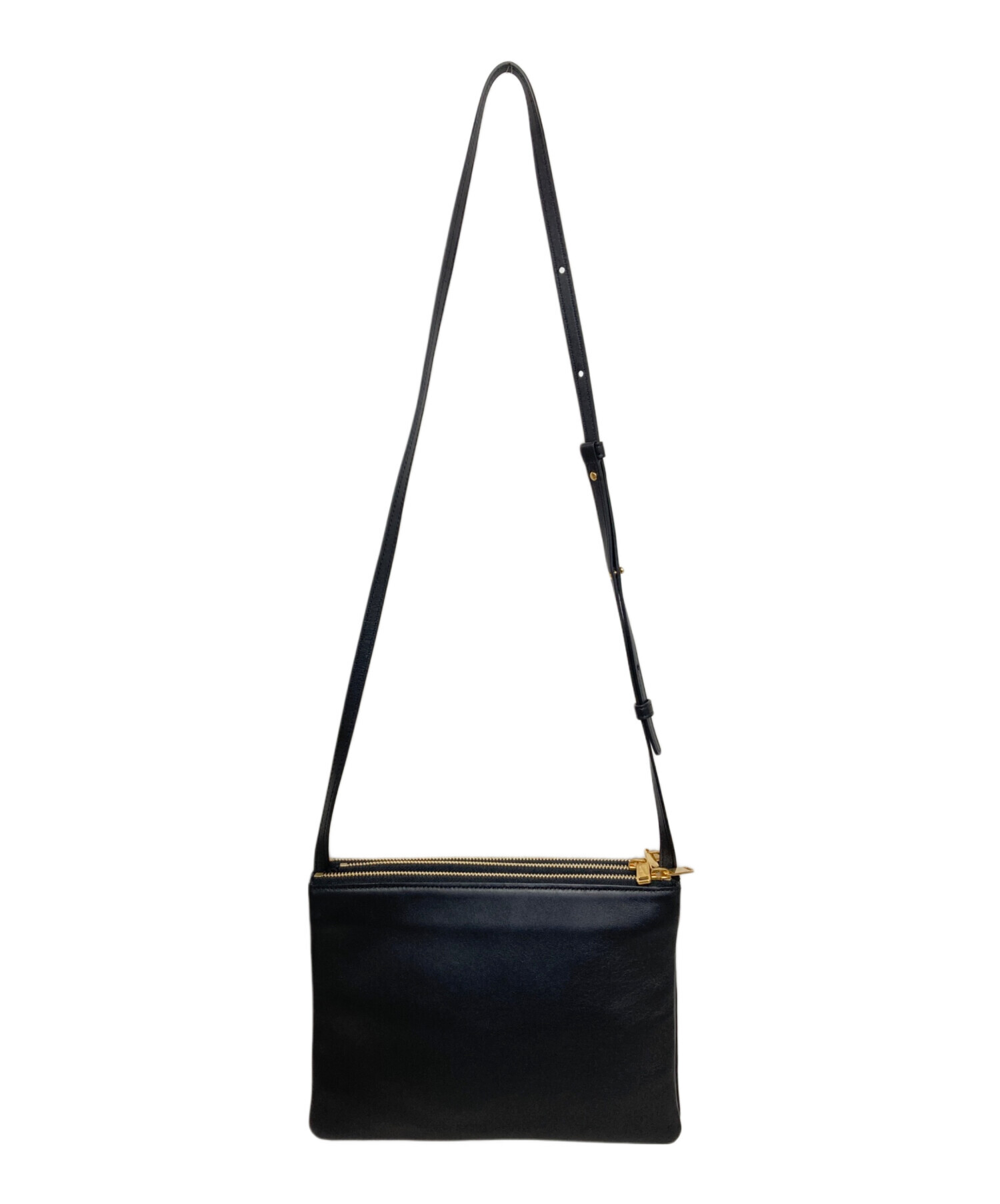 【CELINE】ショルダーバッグ　トリオ　ラージ　ゴールド金具　レザー　ブラック 中古・古着通販】CELINE (セリーヌ) トリオラージレザーショルダー