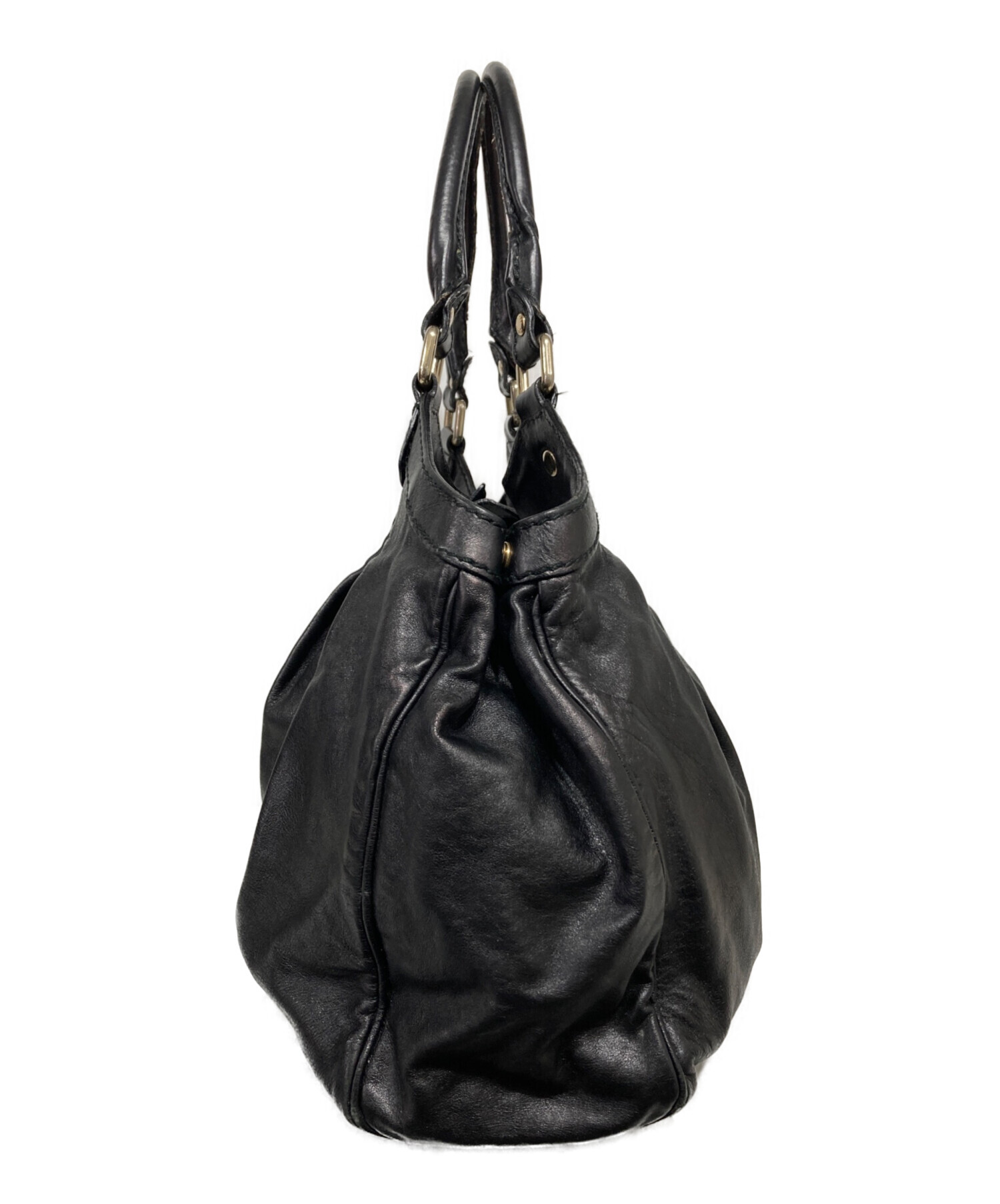 ■GUCCI（グッチ）美品 /ナイロン×レザー/ハンドバッグ/ブラック 黒 中古・古着通販】GUCCI (グッチ) レザースキーハンドバッグ ブラック