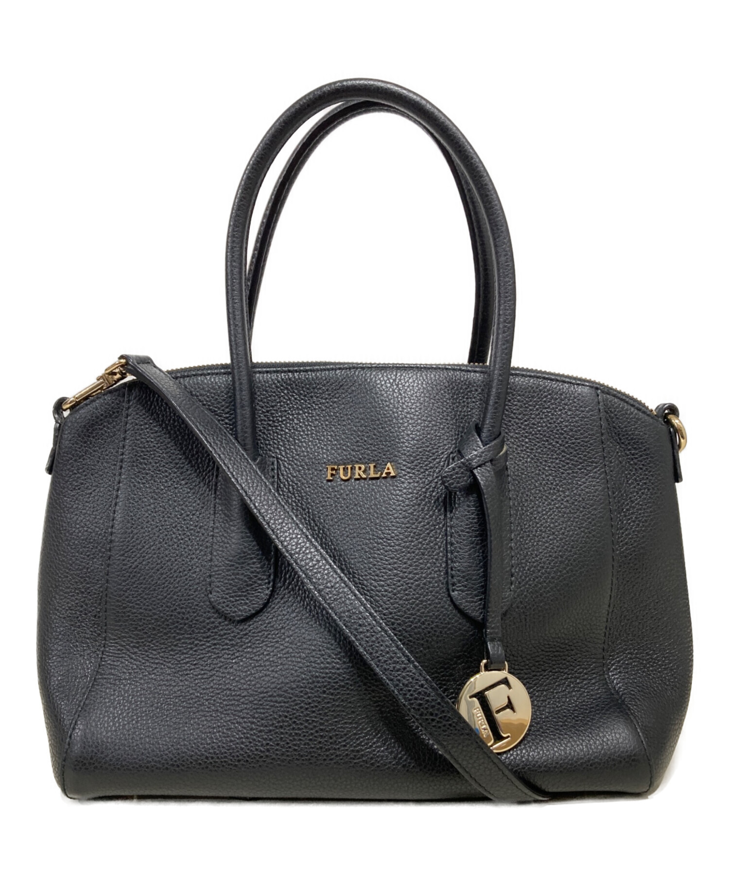 中古・古着通販】FURLA (フルラ) レザーハンドバッグ ブラック 