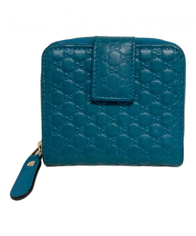 GUCCI　二つ折り財布　マイクログッチシマ　ブルー 中古・古着通販】GUCCI (グッチ) マイクログッチシマ ウォレット
